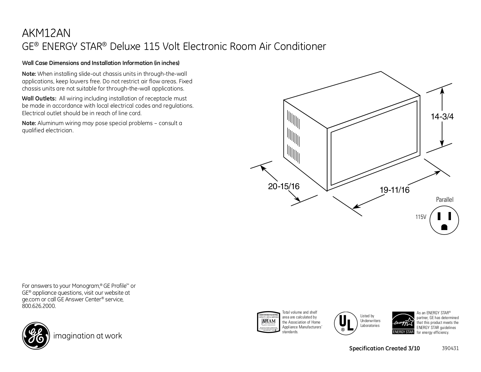 GE AKM12AN Specification