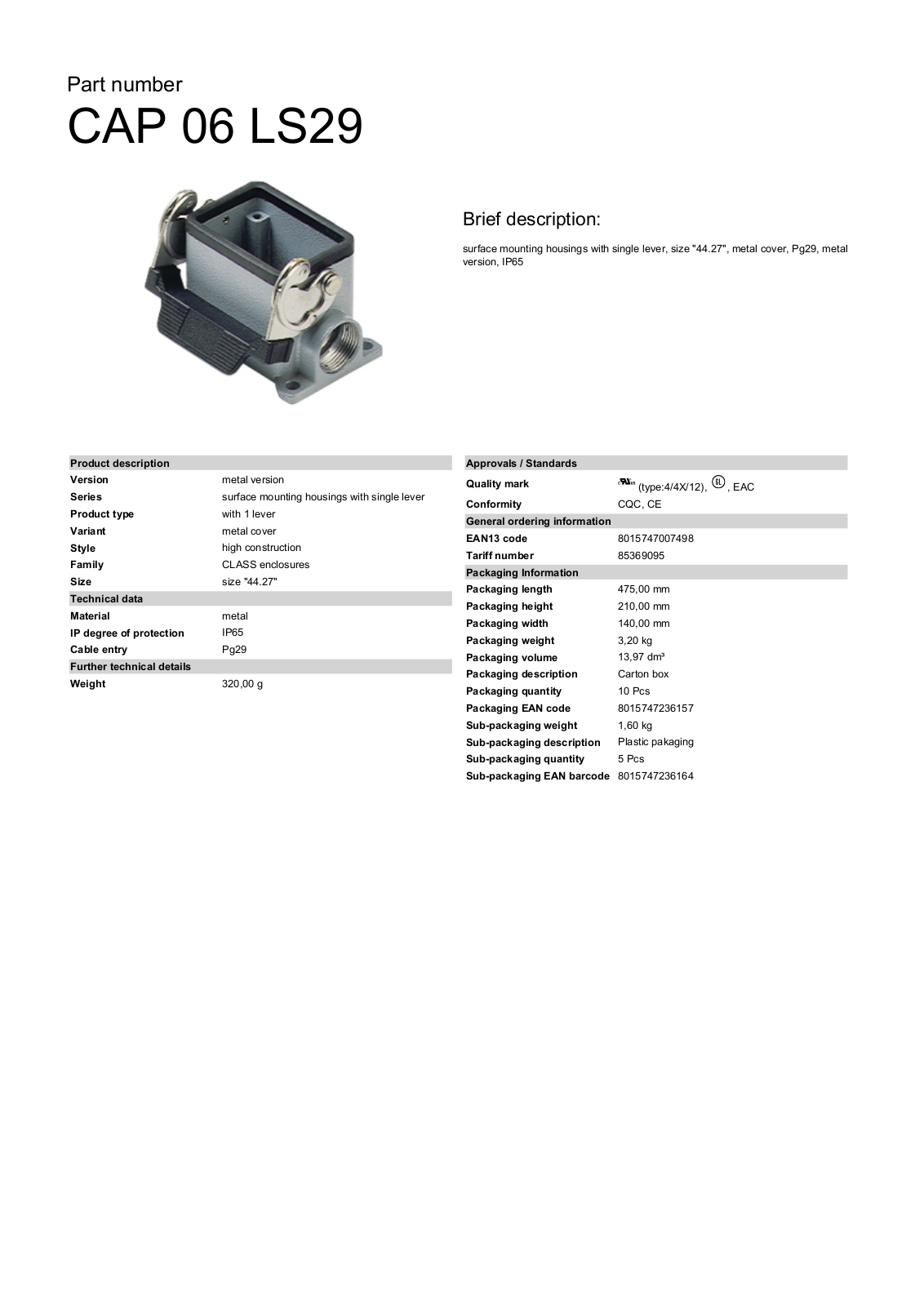 Datasheet CAP-06LS29 Datasheet (ILME) - ManualMachine.com