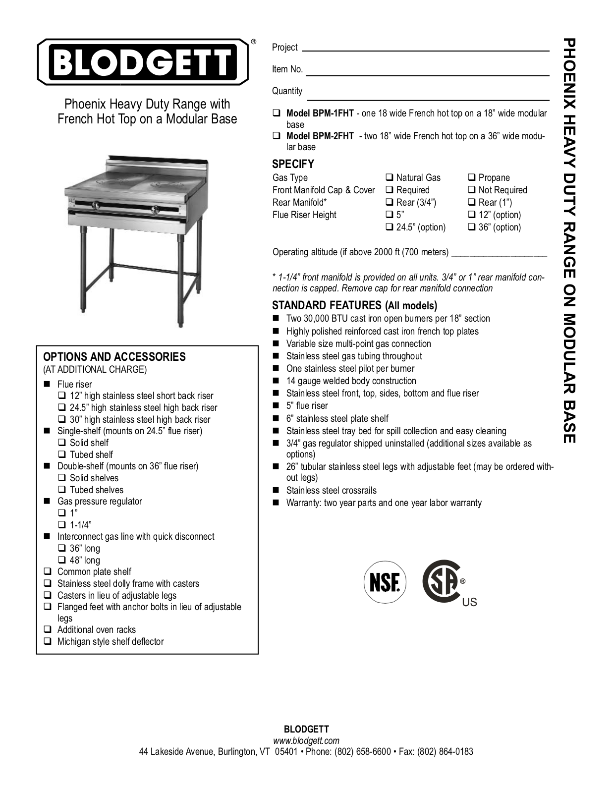 Blodgett BPM-1FHT User Manual