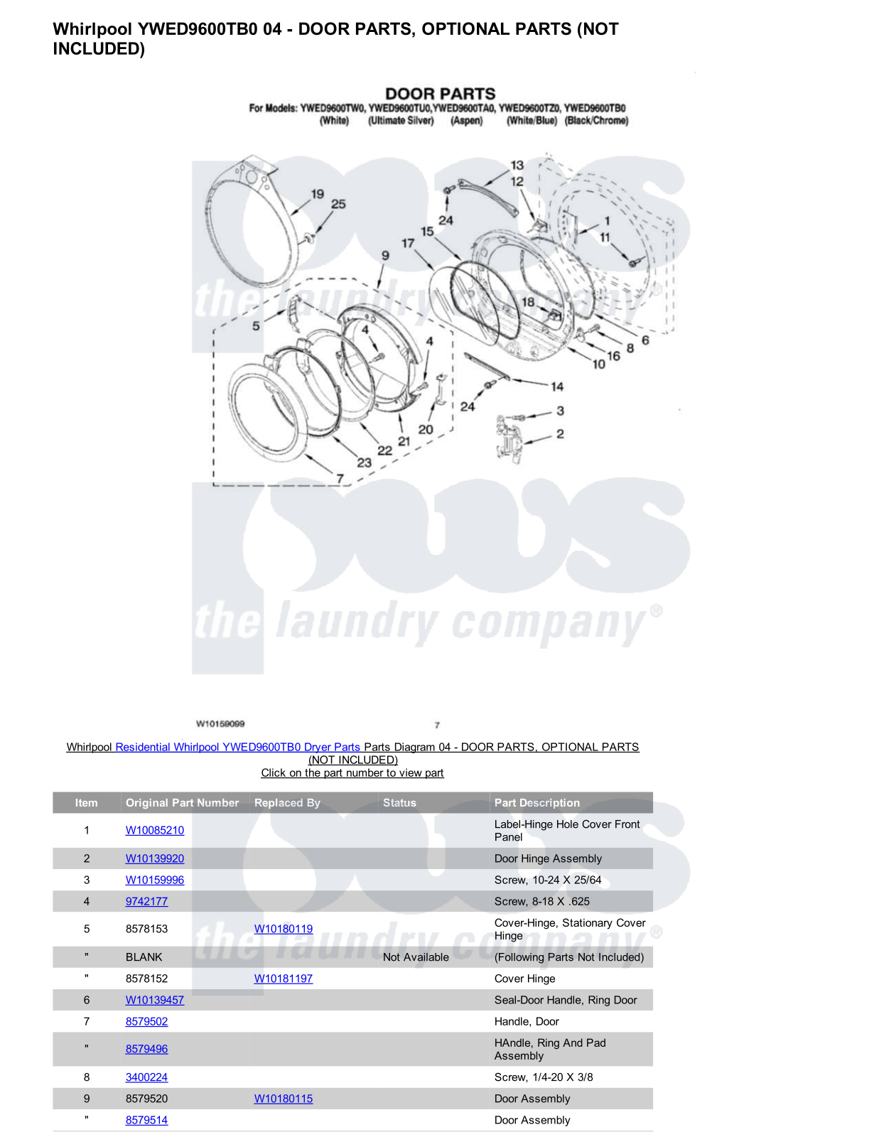 Whirlpool YWED9600TB0 Parts Diagram