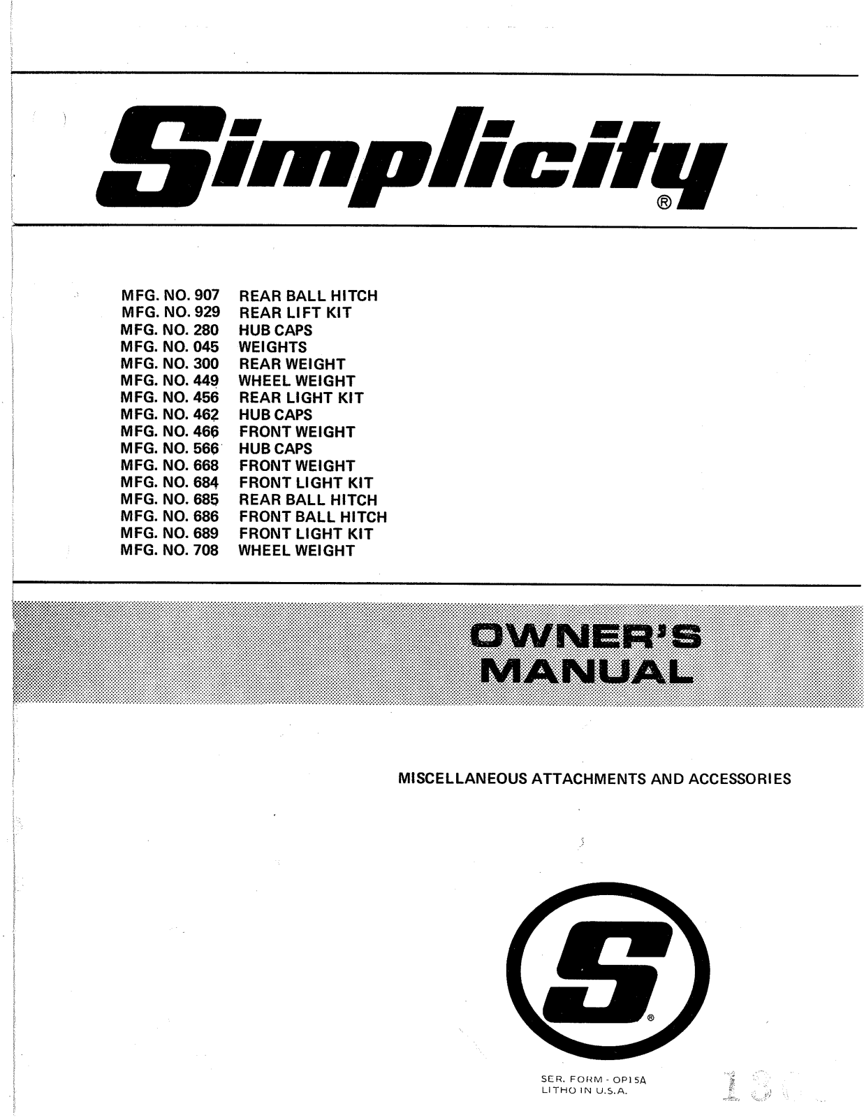 Simplicity 45, 462, 280, 684, 456 User Manual