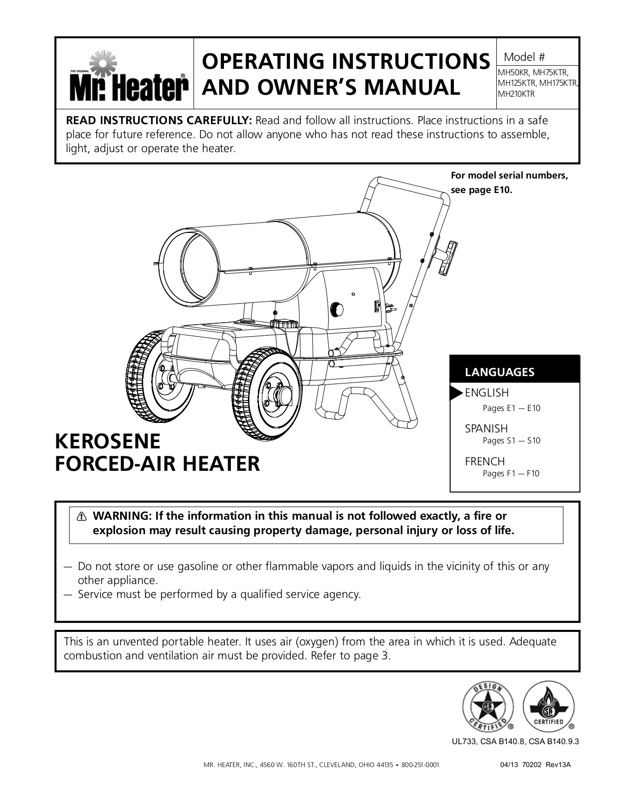 Mr. Heater MH210KTR User Manual