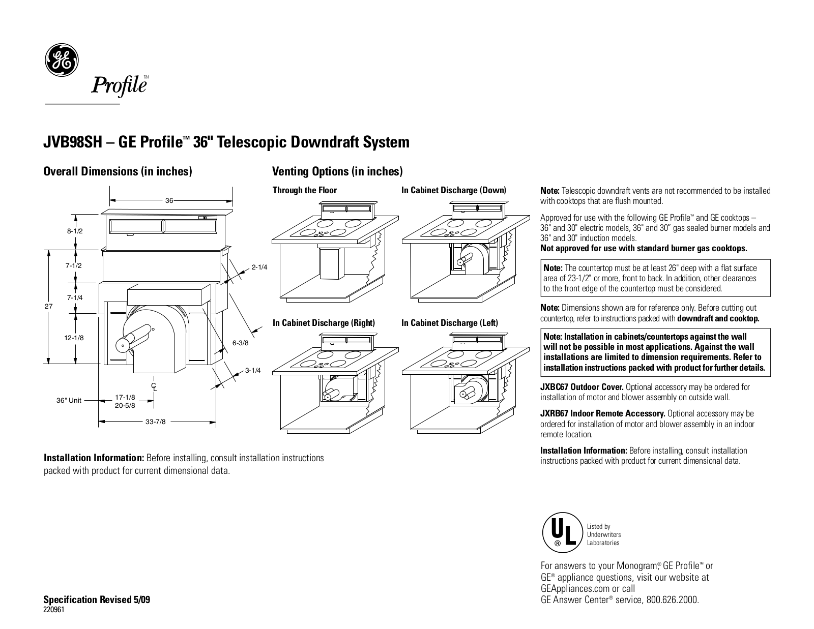 General Electric JVB98SHSS Installation  Manual