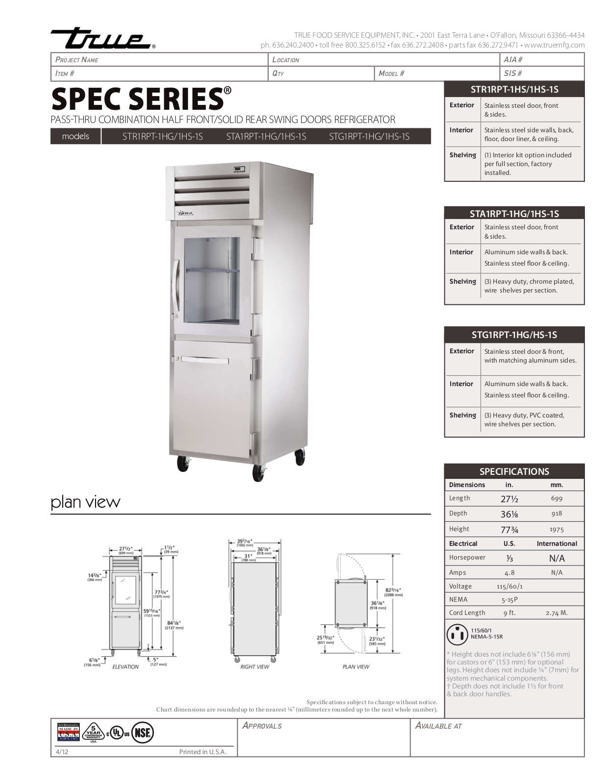 True STA1RPT-1HG-1S User Manual