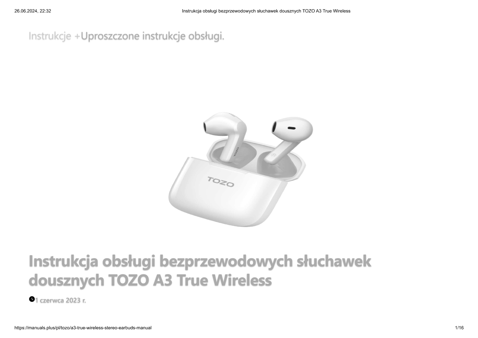 TOZO A3 True Wireless User guide - ManualMachine.com