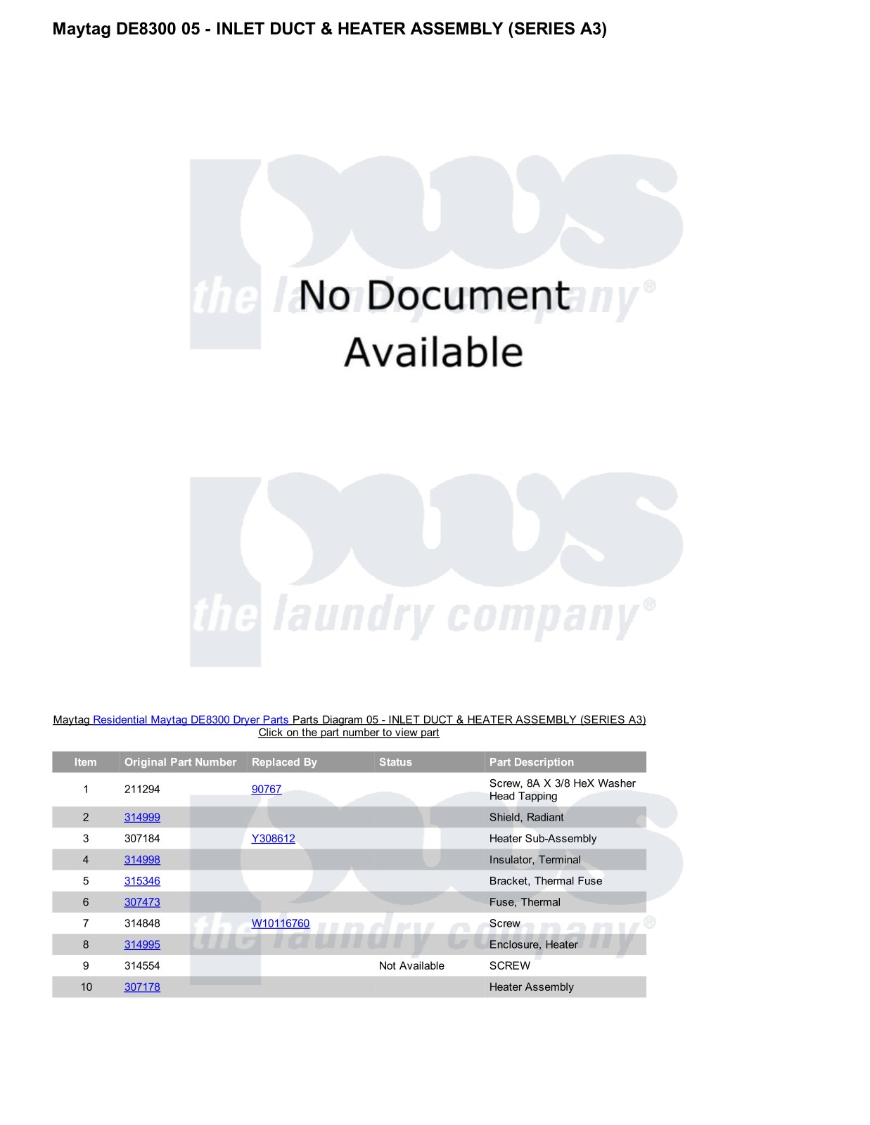 Maytag DE8300 Parts Diagram