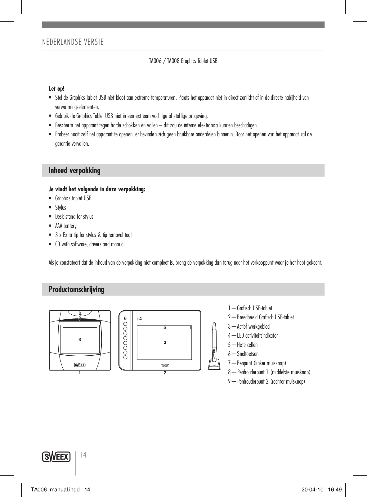 Sweex TA006, TA008 User Manual