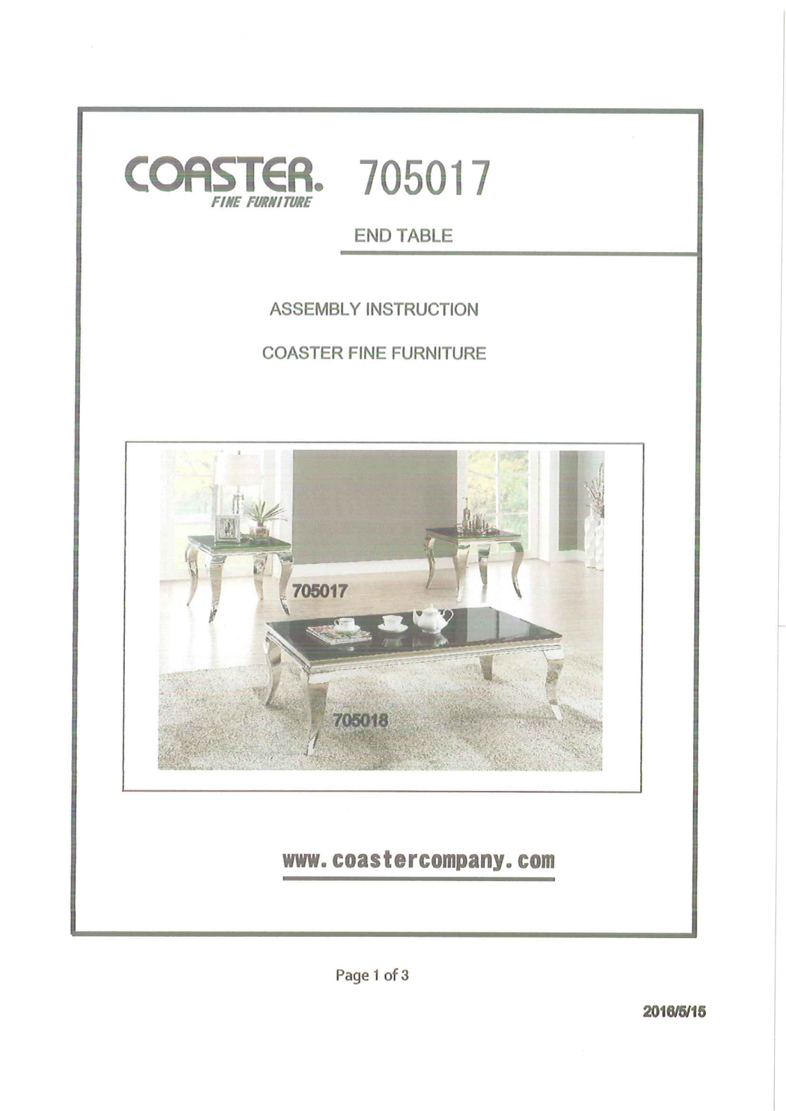 Coaster 705017 Assembly Guide