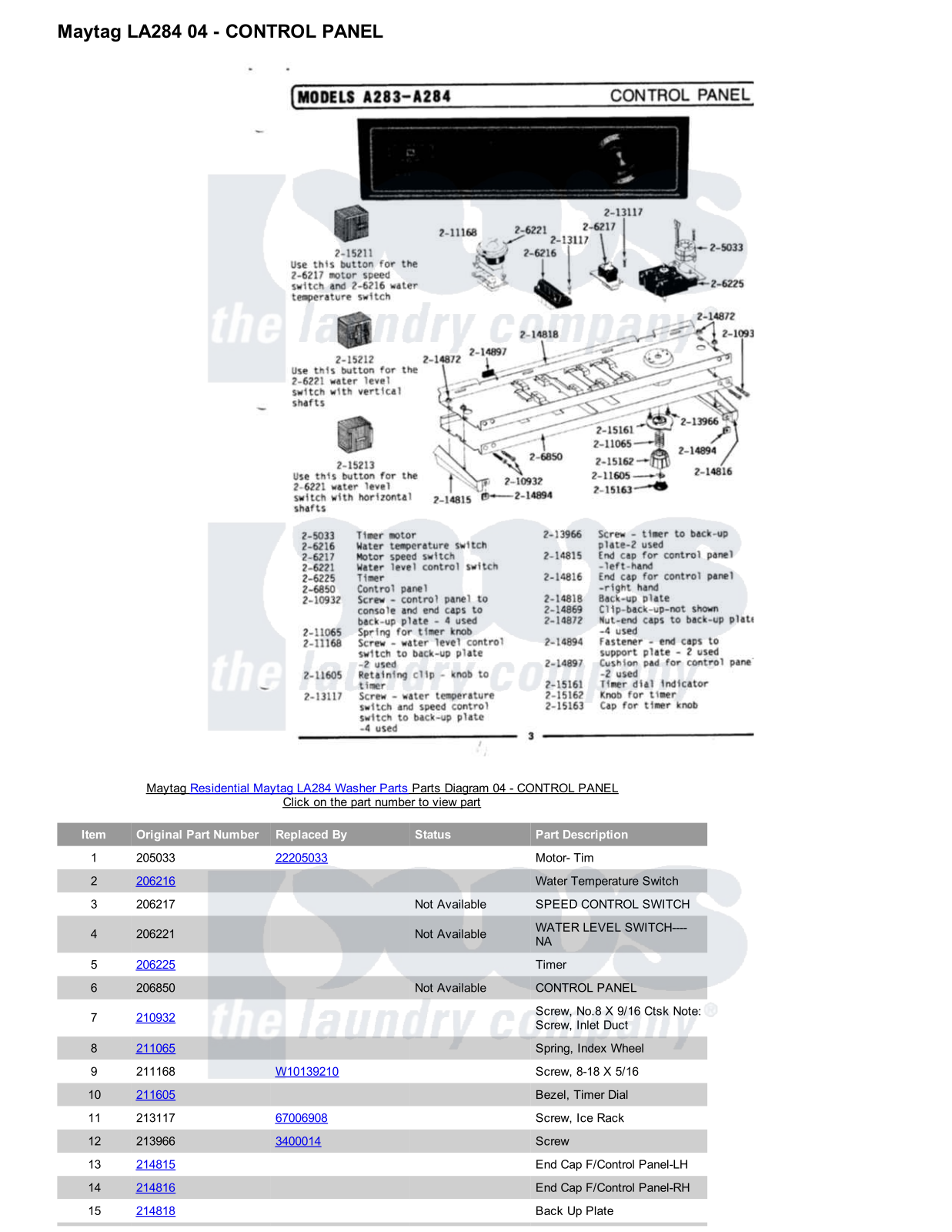 Maytag LA284 Parts Diagram