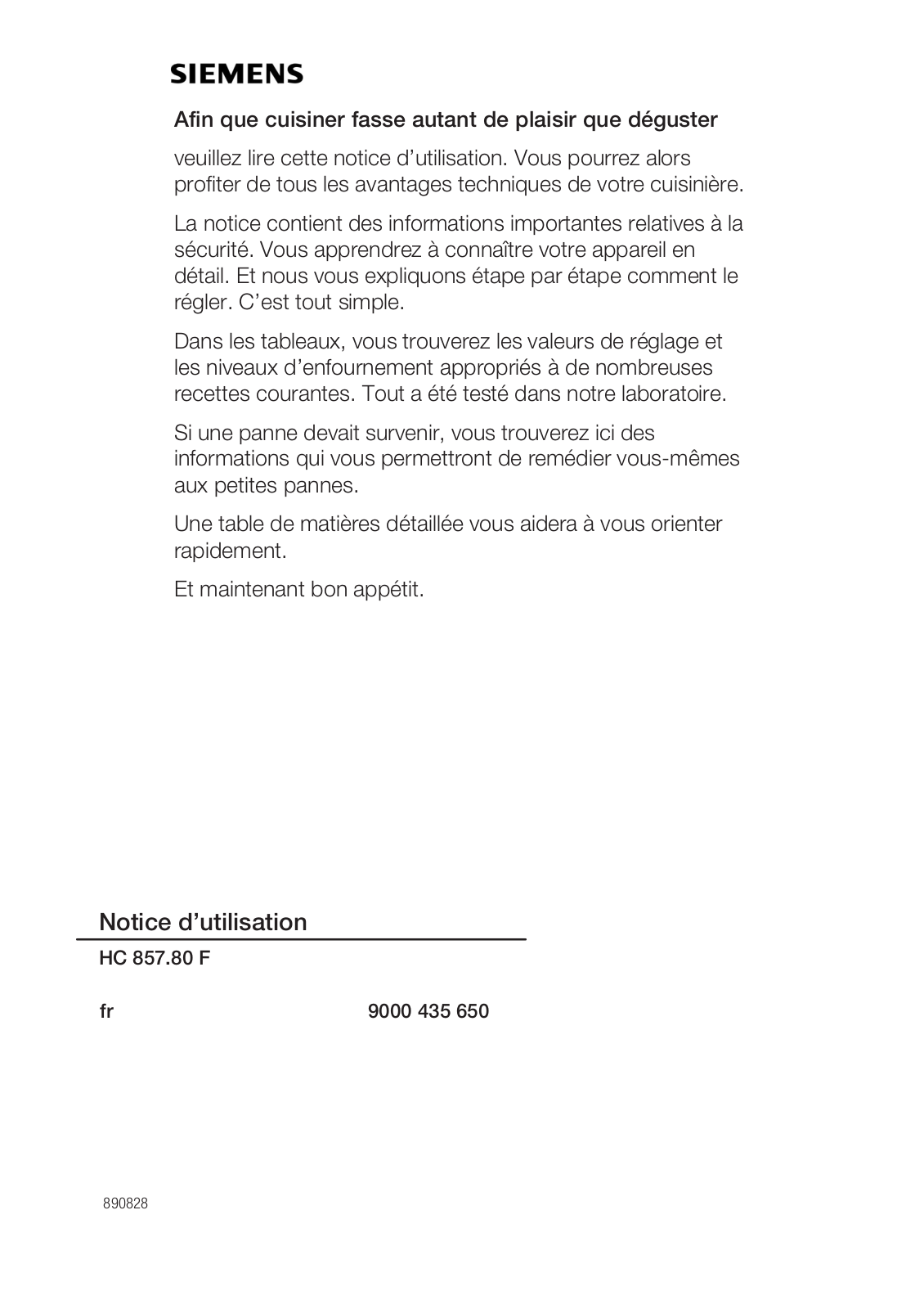 SIEMENS HC857280F, HC857580F User Manual