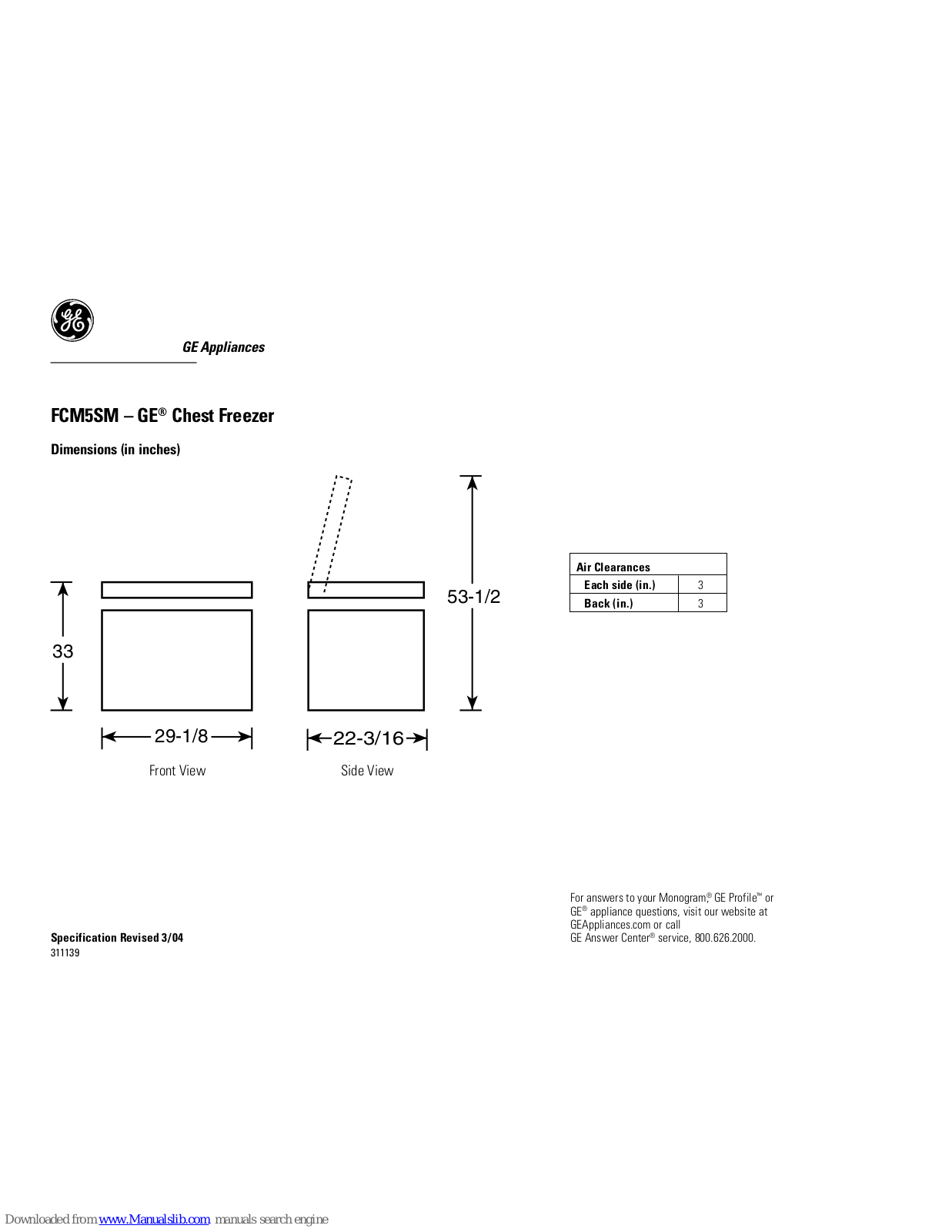 GE Profile FCM5SMWH, FCM5SM Dimension Manual