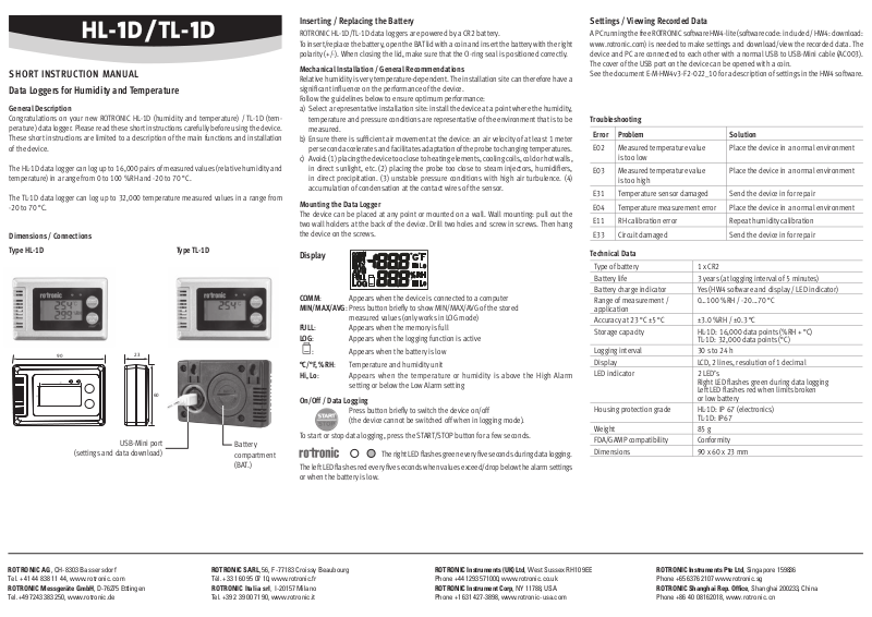 ROTRONIC TL-1D User Manual