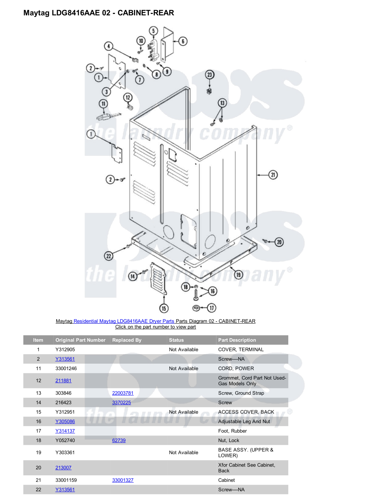 Maytag LDG8416AAE Parts Diagram