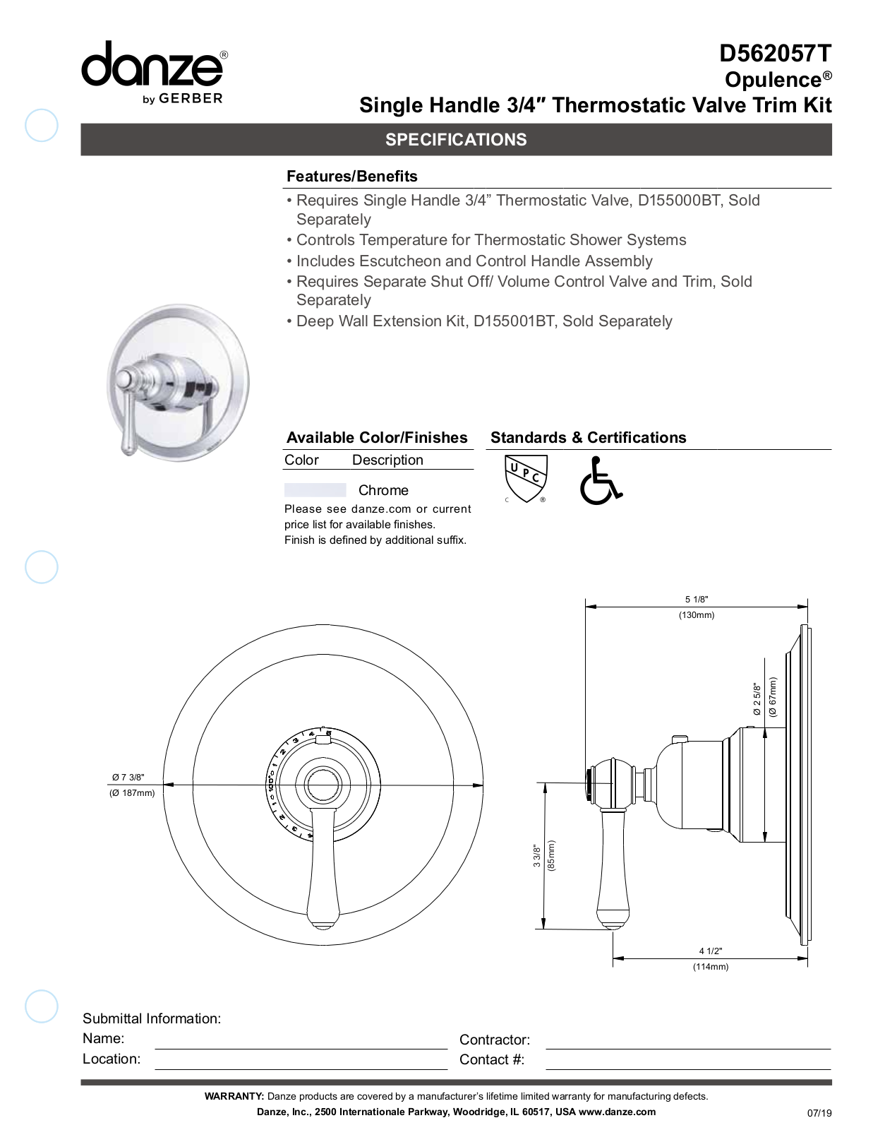 Gerber D562057BRT, D562057BNT, D562057T Specifications - ManualMachine.com