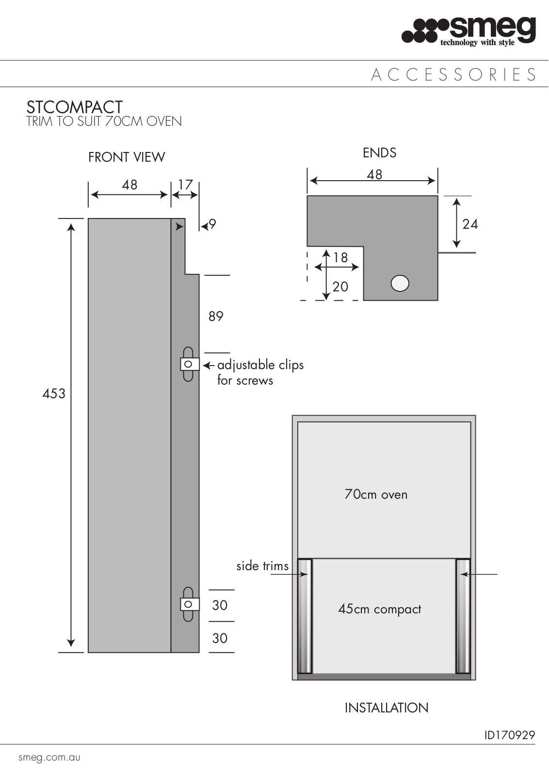 Smeg STCOMPACT Specifications Sheet