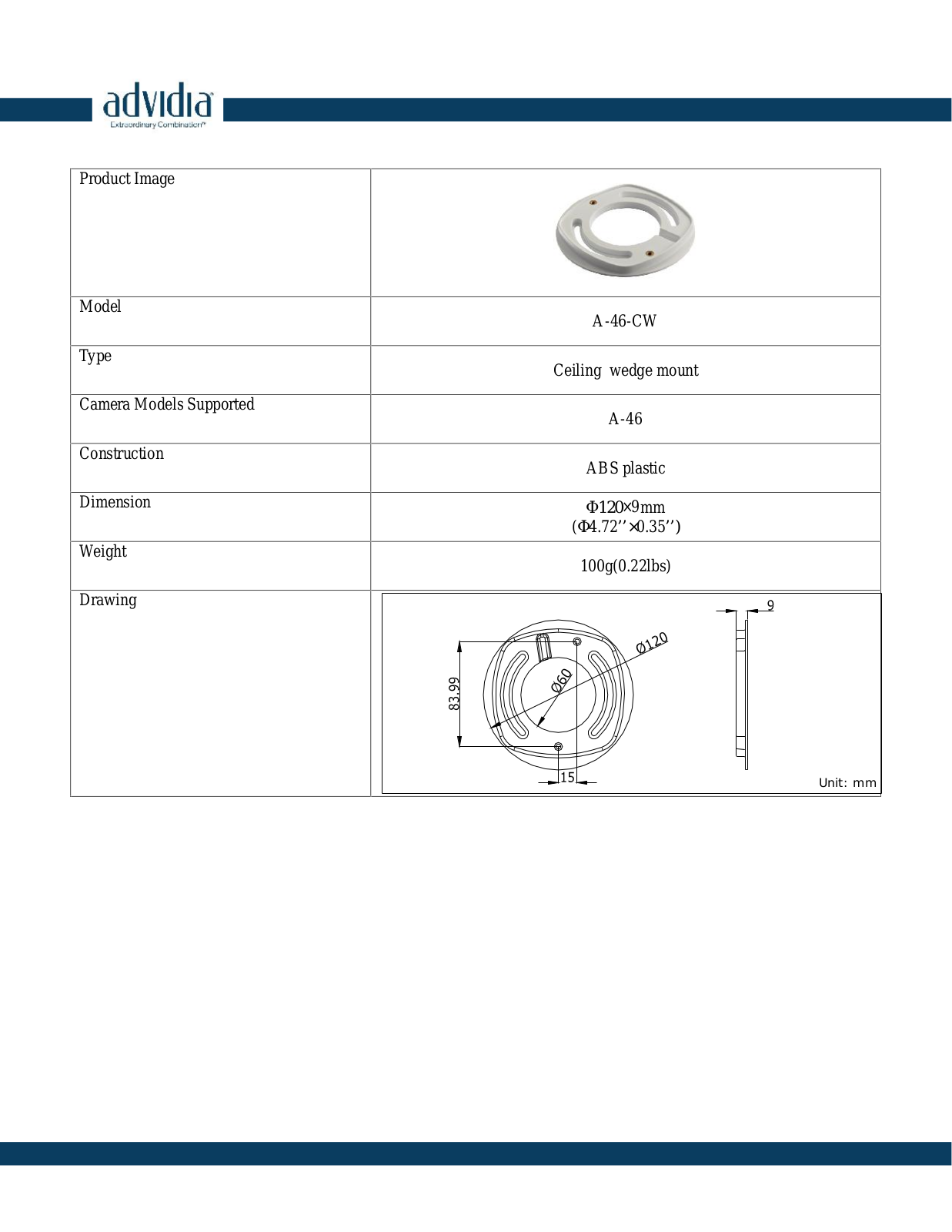 Panasonic A-46-CW Specsheet