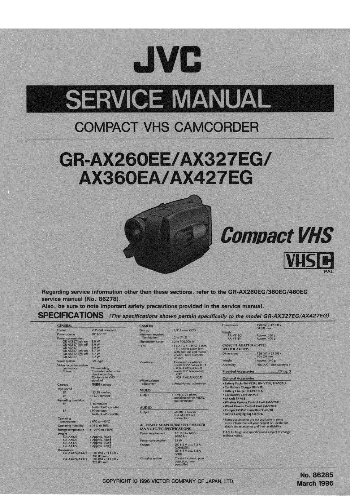 JVC GR-AX260EE, GR-AX327EG, GR-AX360EA, GR-AX427EG, GR-AX810U(C) Service Manual