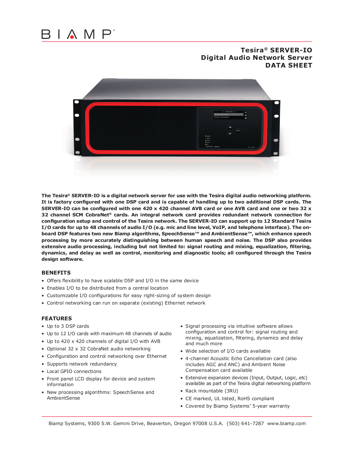 Biamp TESIRA SERVER-IO DATASHEET