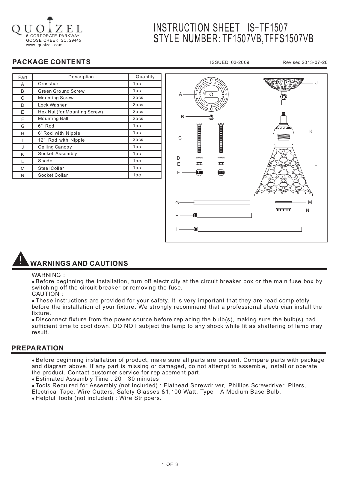 Quoizel TF1507VB User Manual