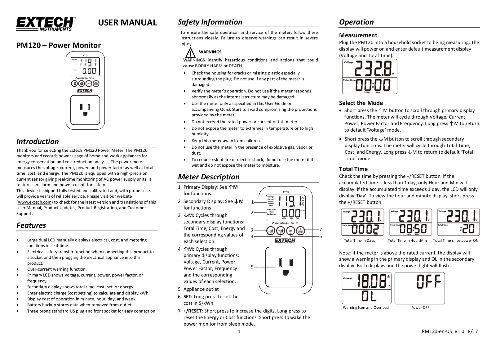 Extech PM120 Instruction Manual