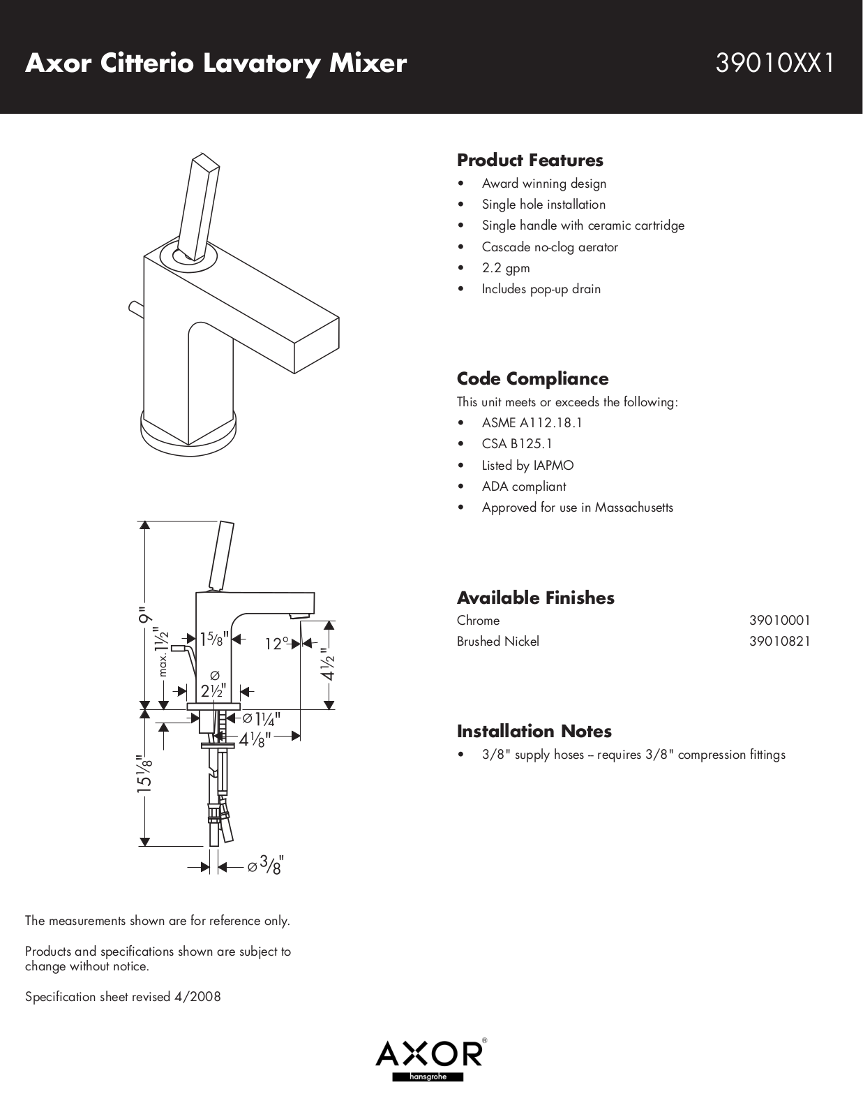 Hans Grohe 39010XX1 User Manual