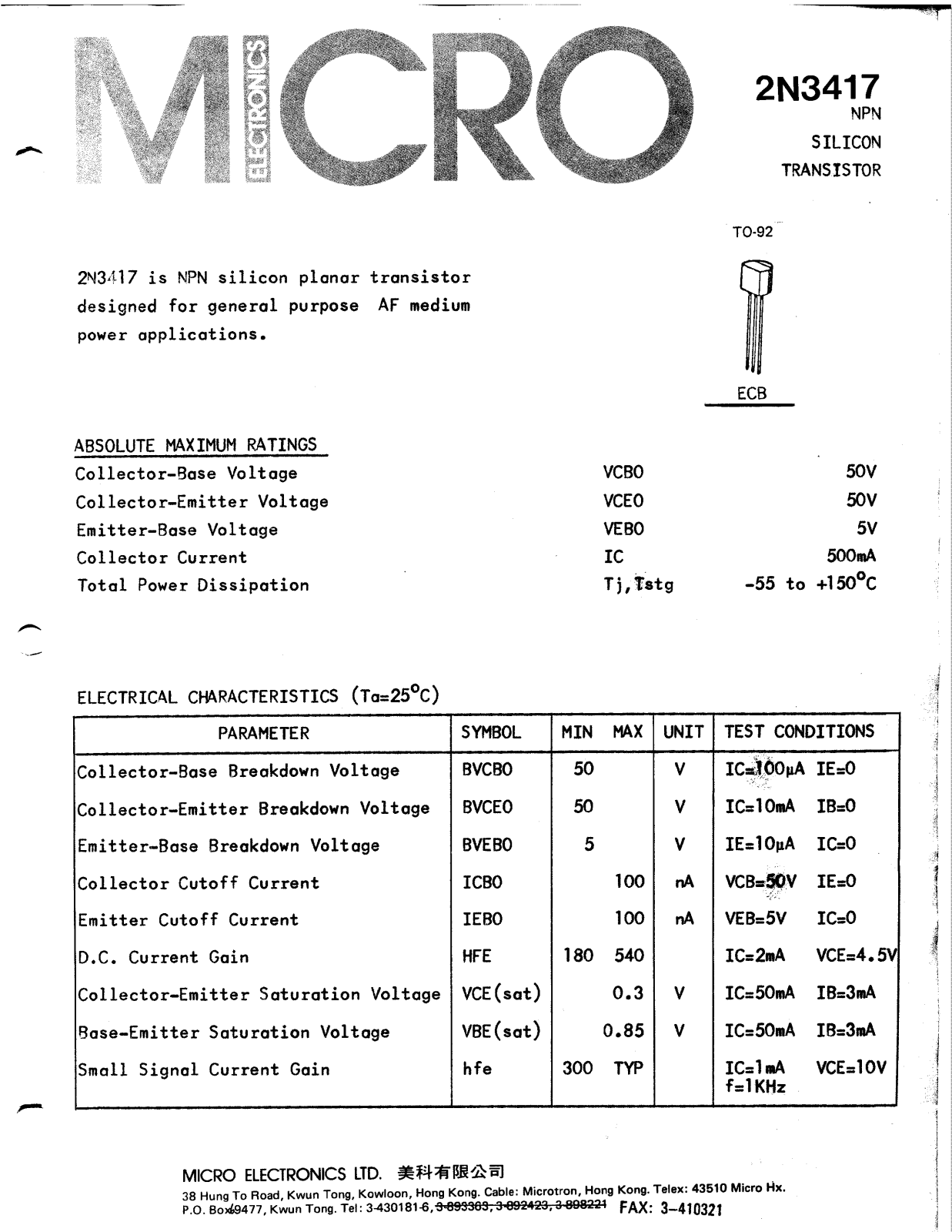 ME 2N3417 Datasheet