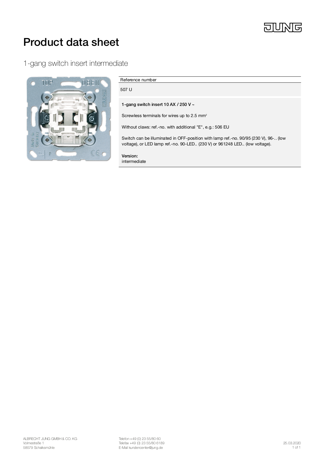 Jung 507 U User Manual