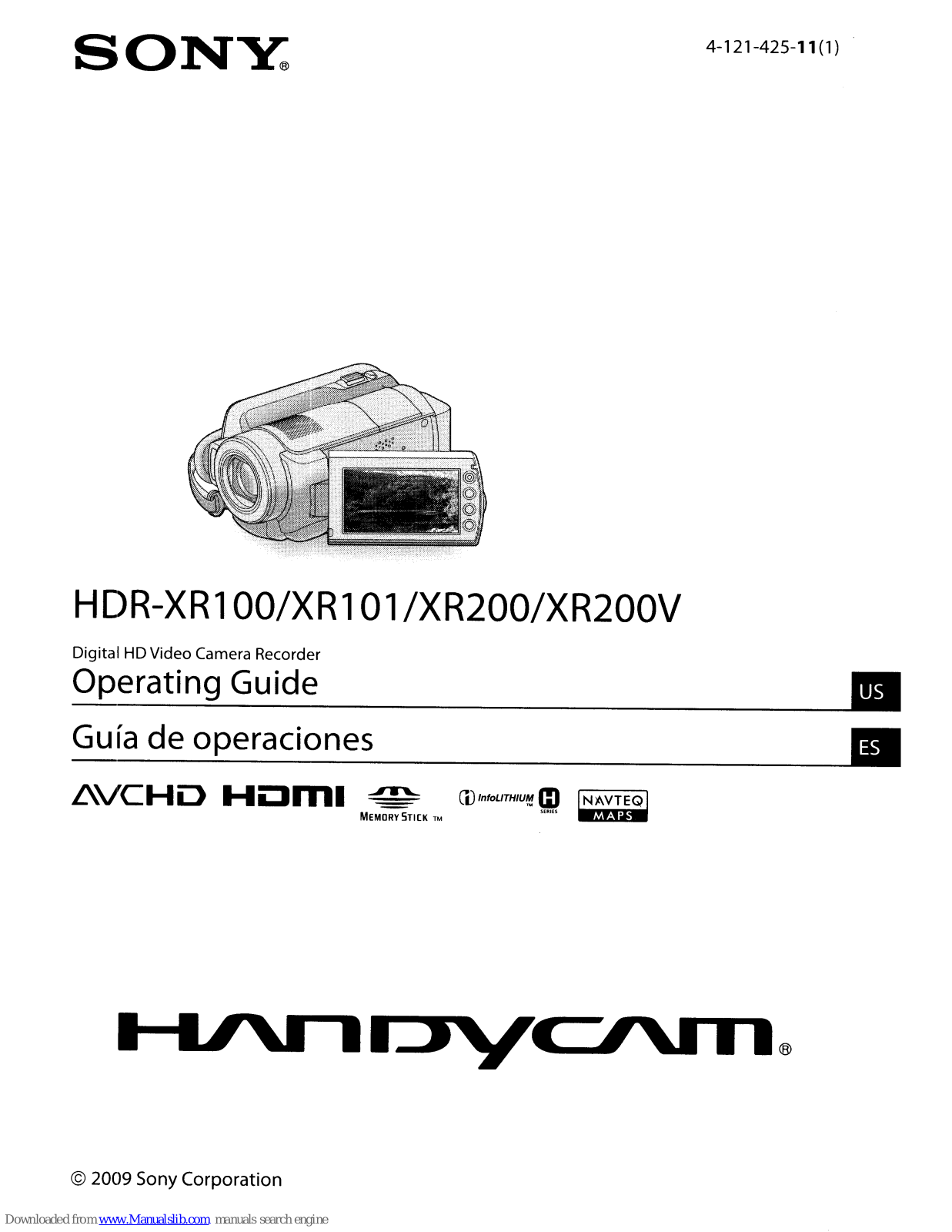 Sony HDR-XR100,HDR-XR101,HDR-XR200,HDR-XR200V Operating Instructions Manual