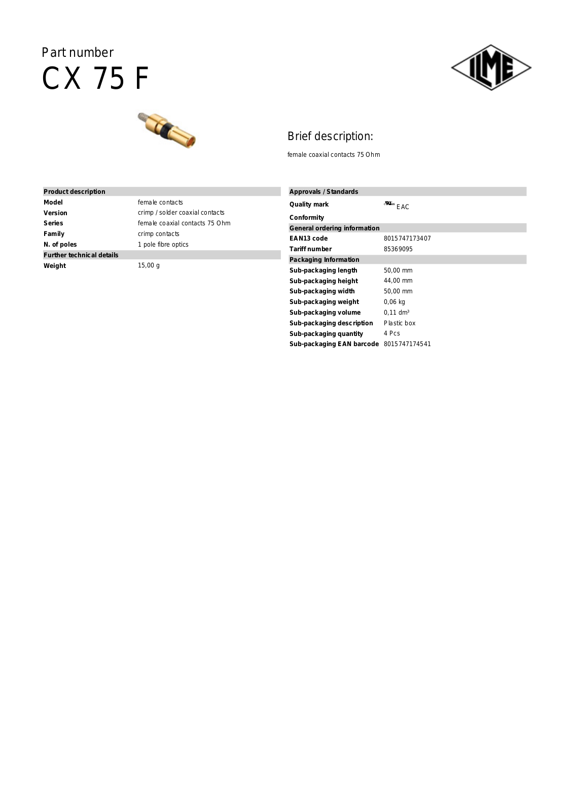 Datasheet CX-75F Datasheet (ILME) - ManualMachine.com