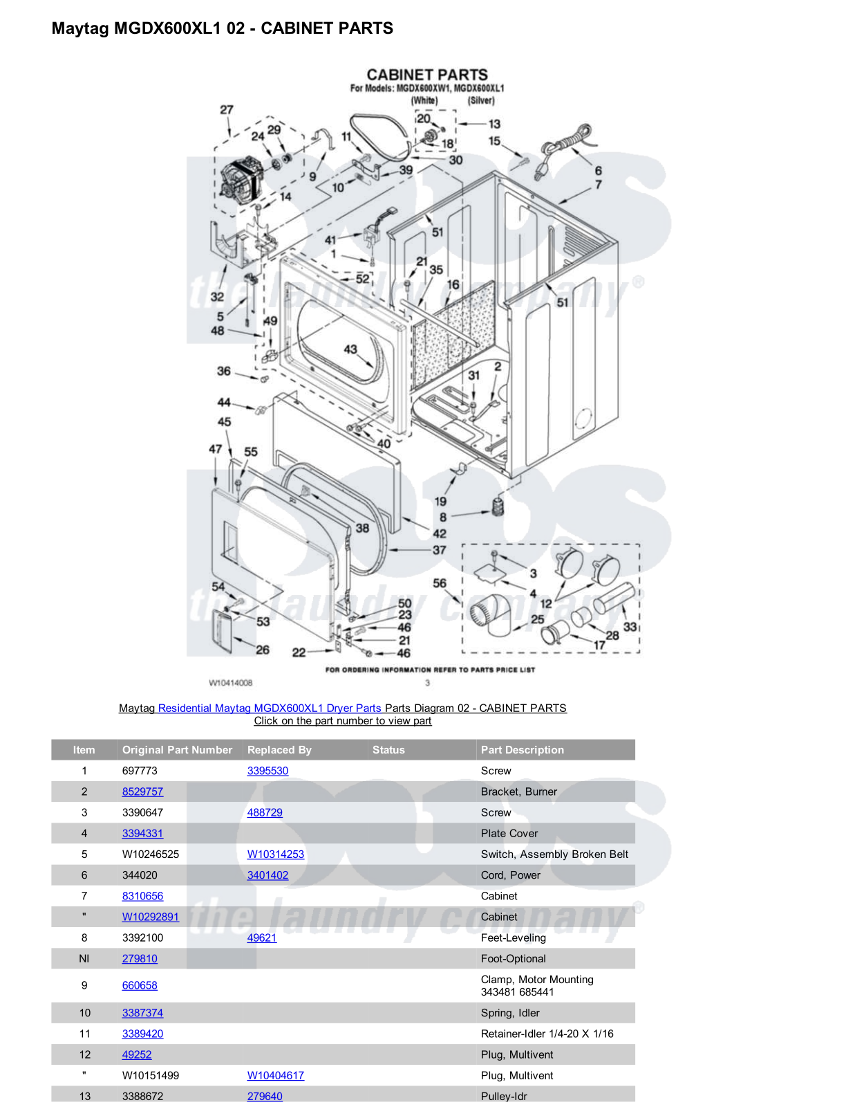 Maytag MGDX600XL1 Parts Diagram