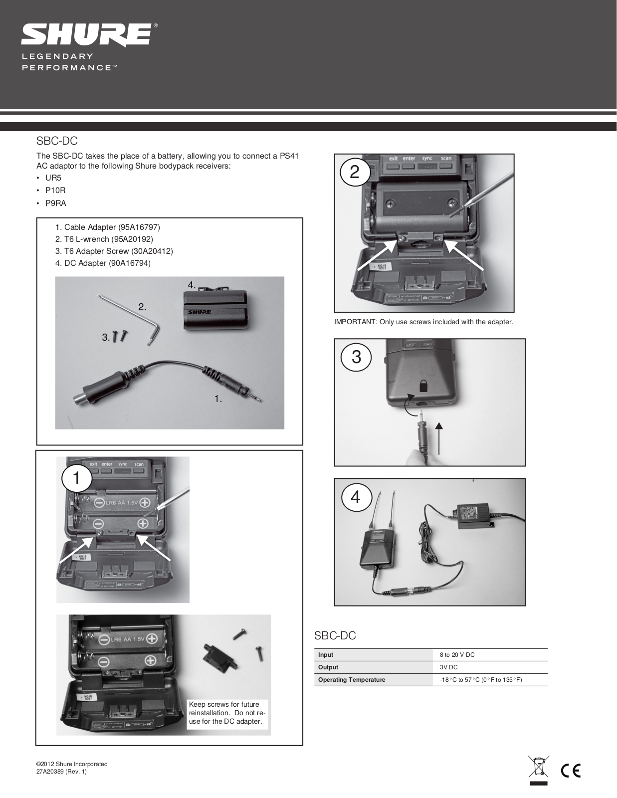 Shure SBC-DC User Manual