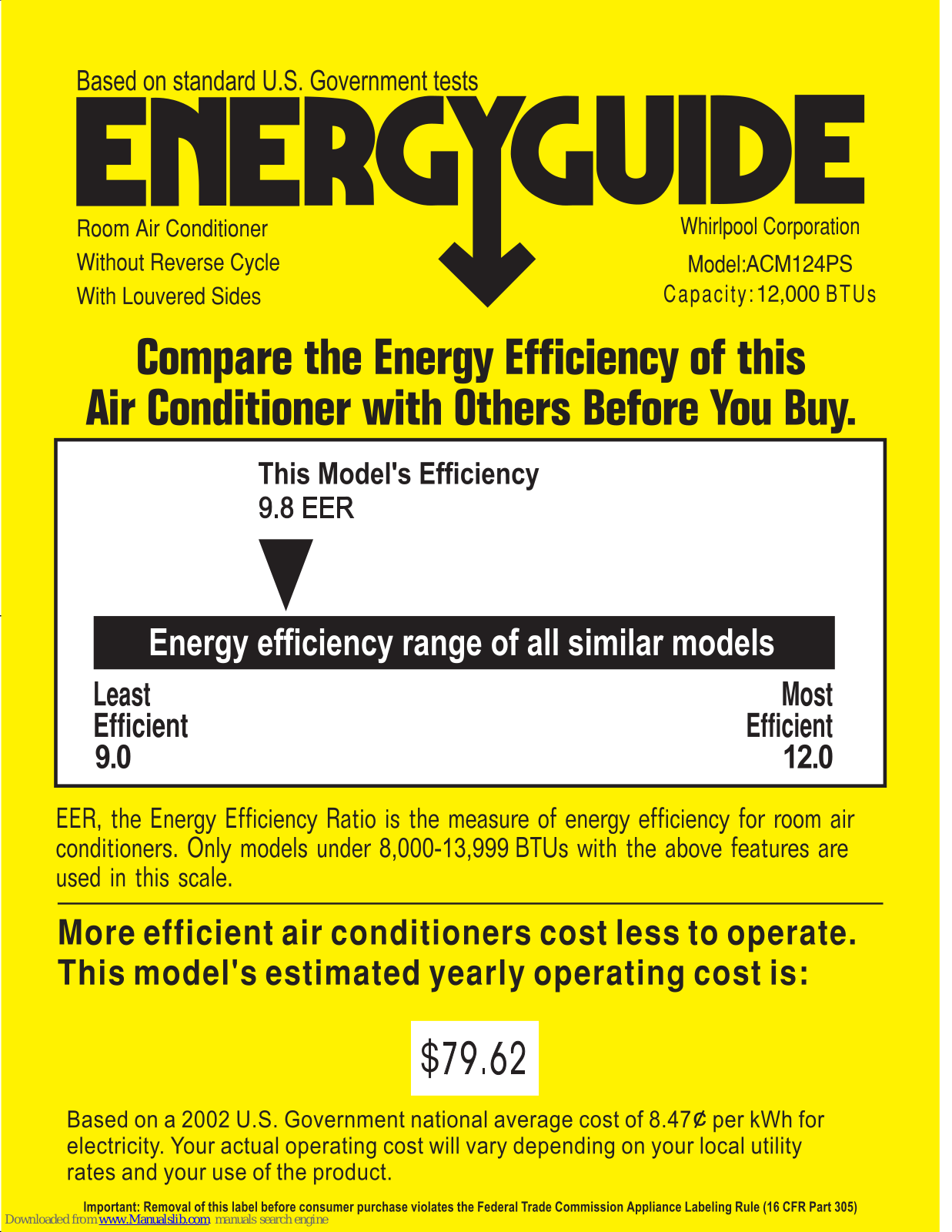 Whirlpool 63851339, ACM124PS Energy Manual