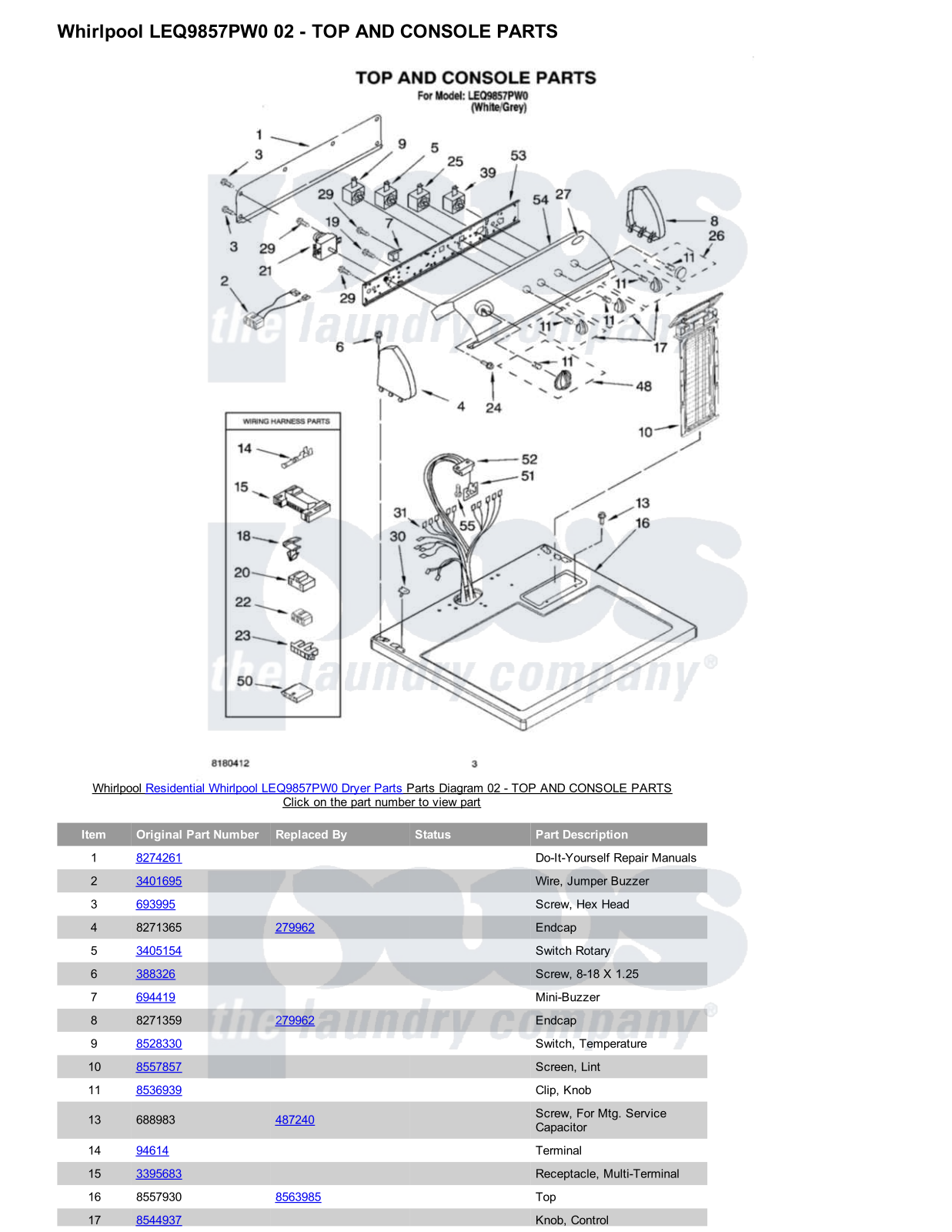 Whirlpool LEQ9857PW0 Parts Diagram