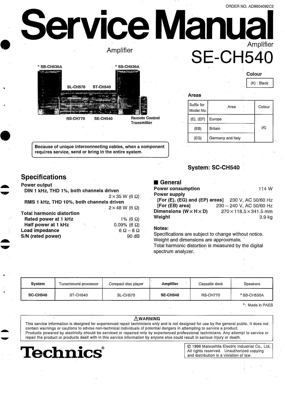 Technics SE-CH540 Schematic