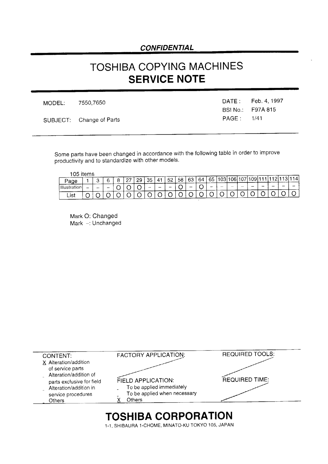 Toshiba f97a815 Service Note