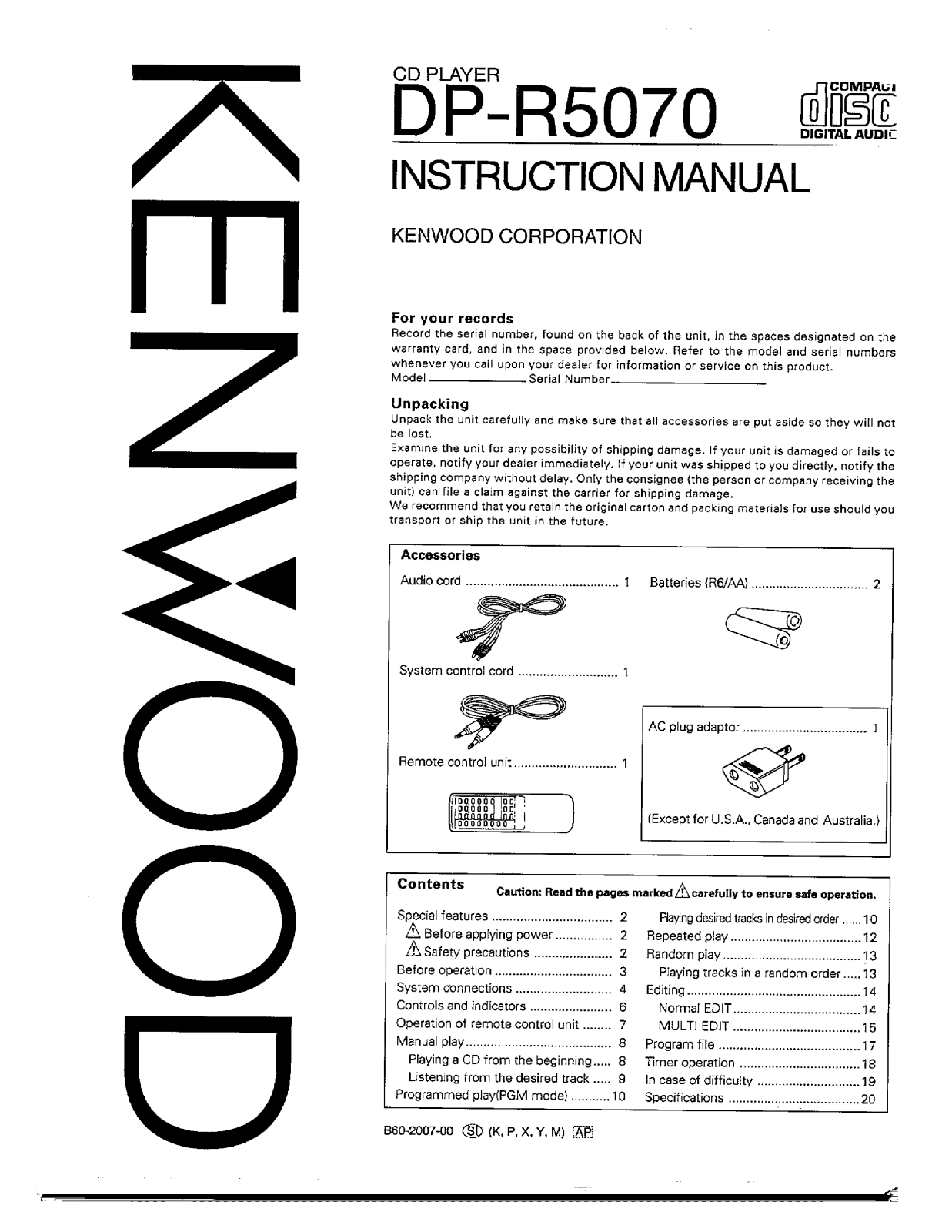 Kenwood DP-R5070 User Manual