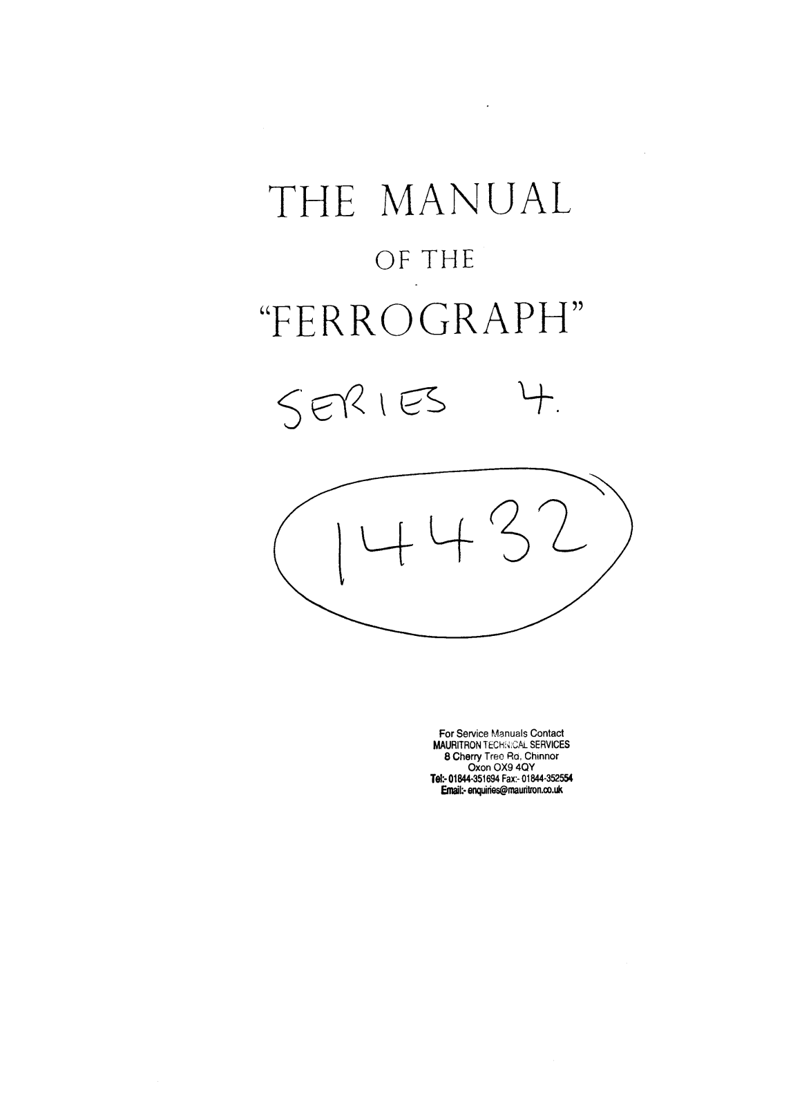 Ferrograph 4-A, 4-AH, 4-S, 4-S CON Owners manual