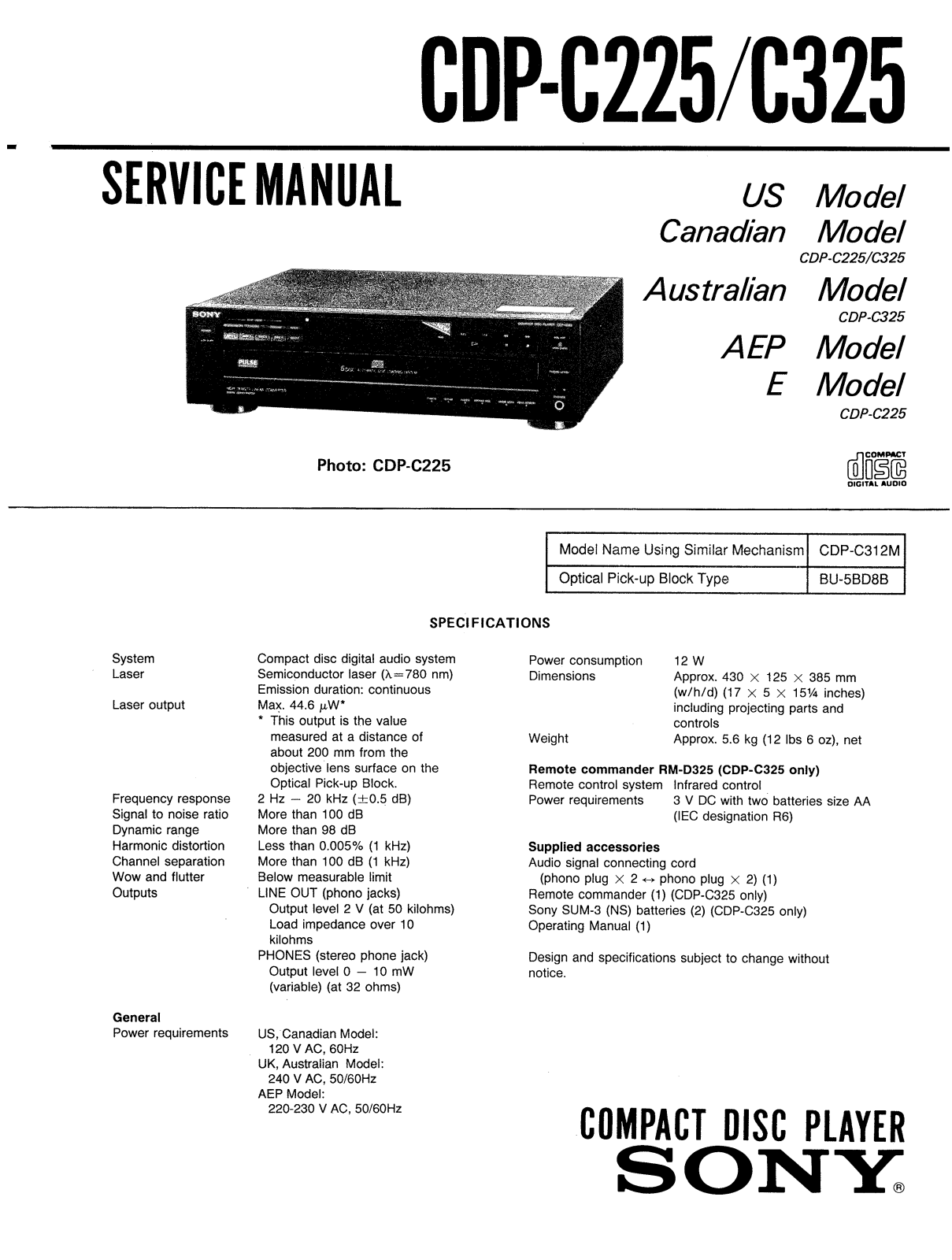 Sony CDPC-325 Service manual