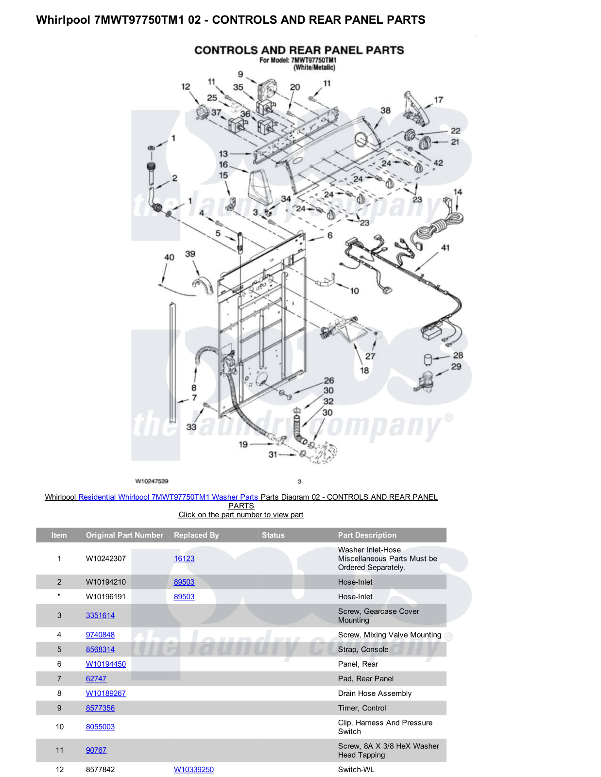 Whirlpool 7MWT97750TM1 Parts Diagram