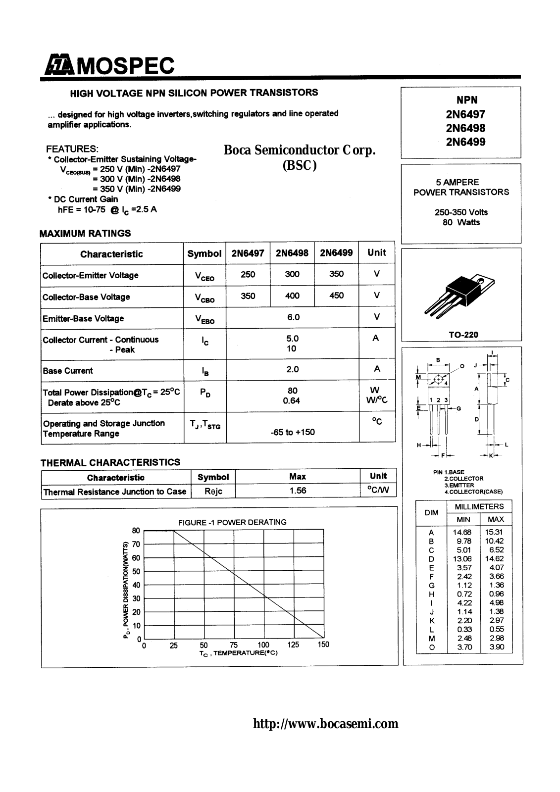 BOCA 2N6499, 2N6498, 2N6497 Datasheet