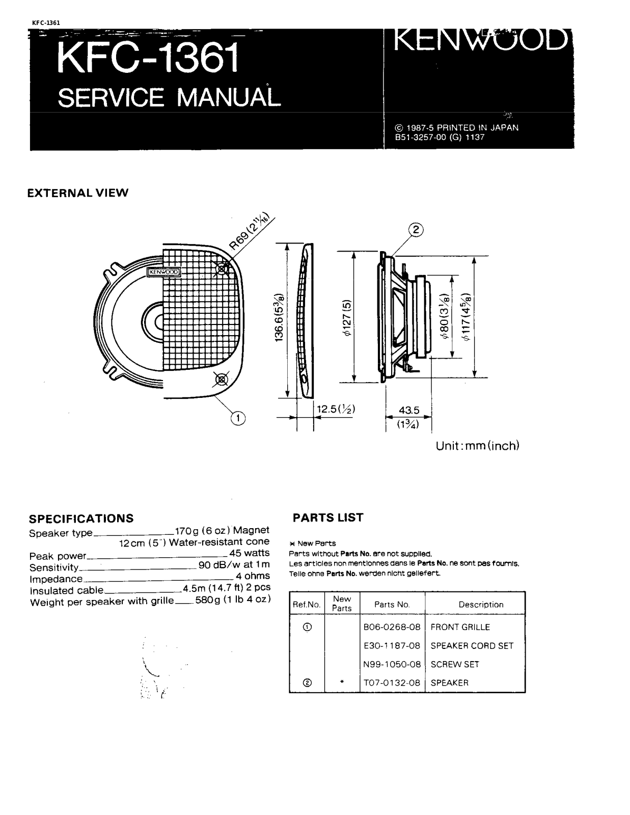 Kenwood KFC-1361 Service Manual