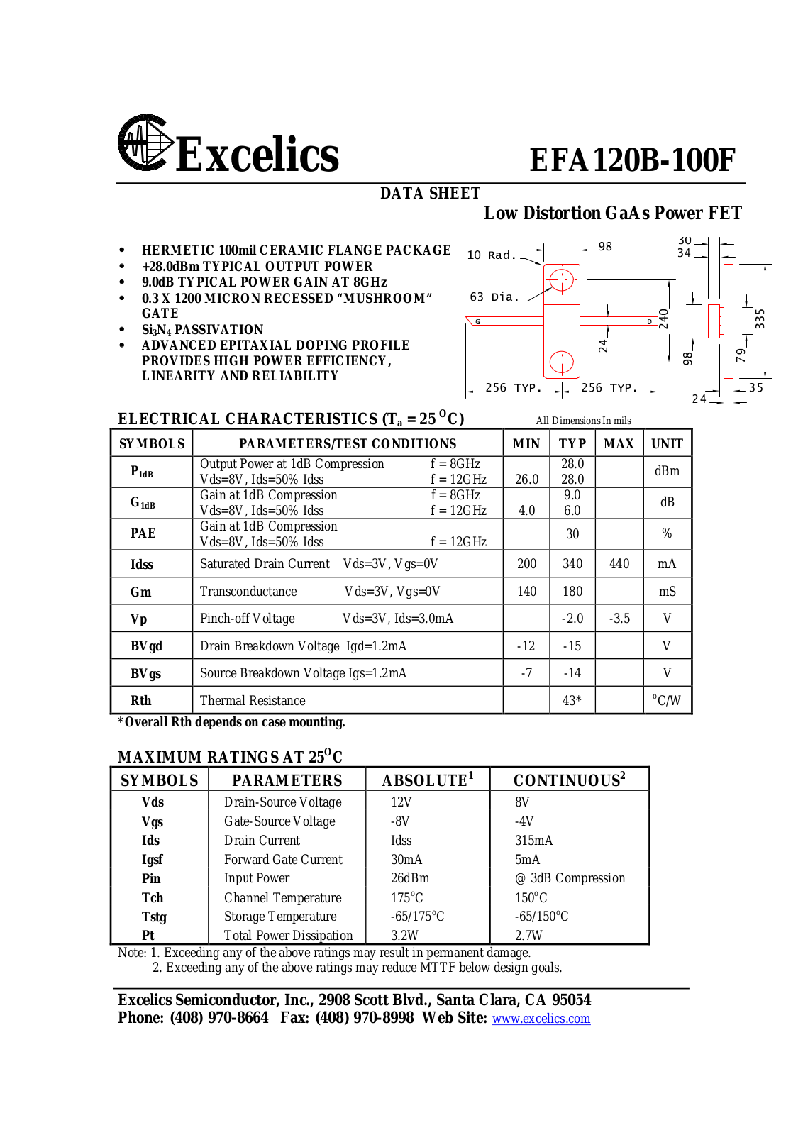 Excelics EFA120B-100F Datasheet