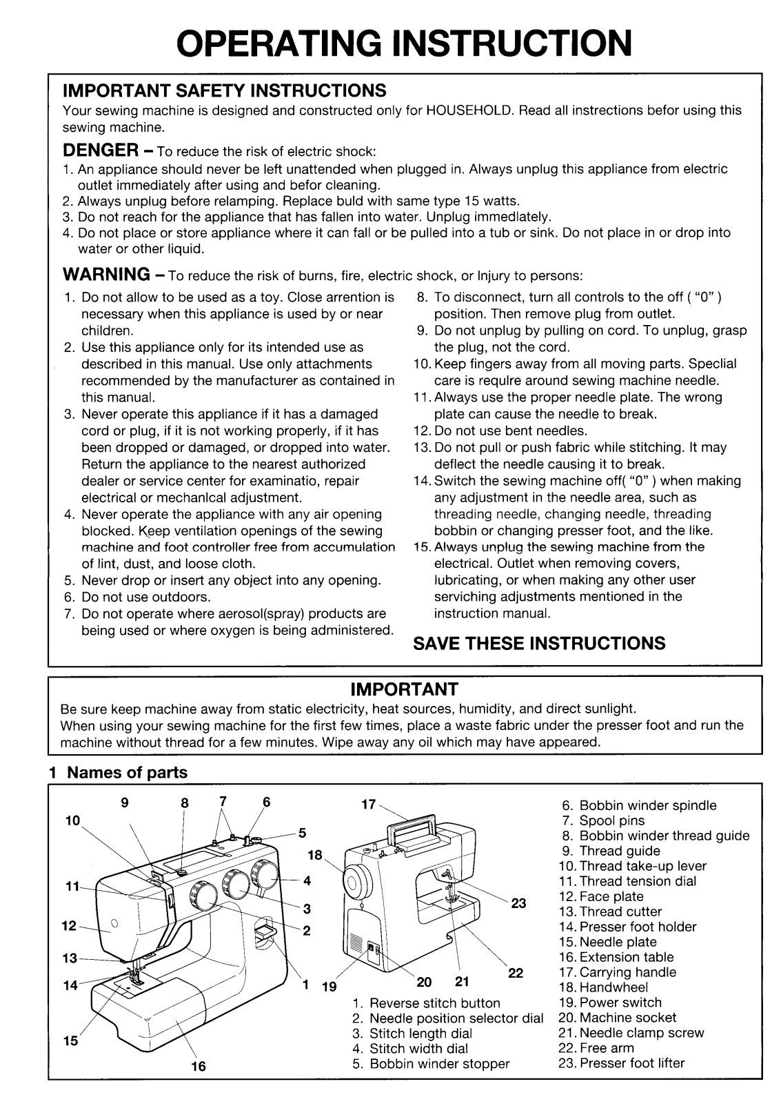 Janome 2003P Operating Instruction