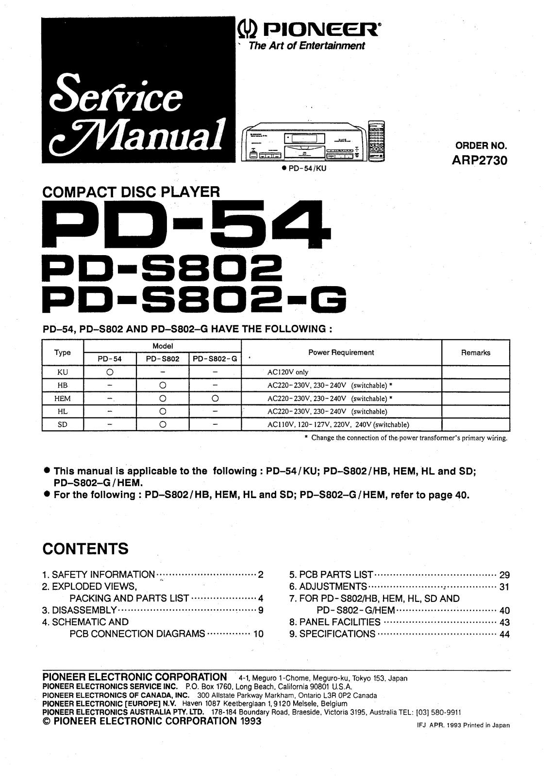 Pioneer PDS-802, PDS-802-G Service manual