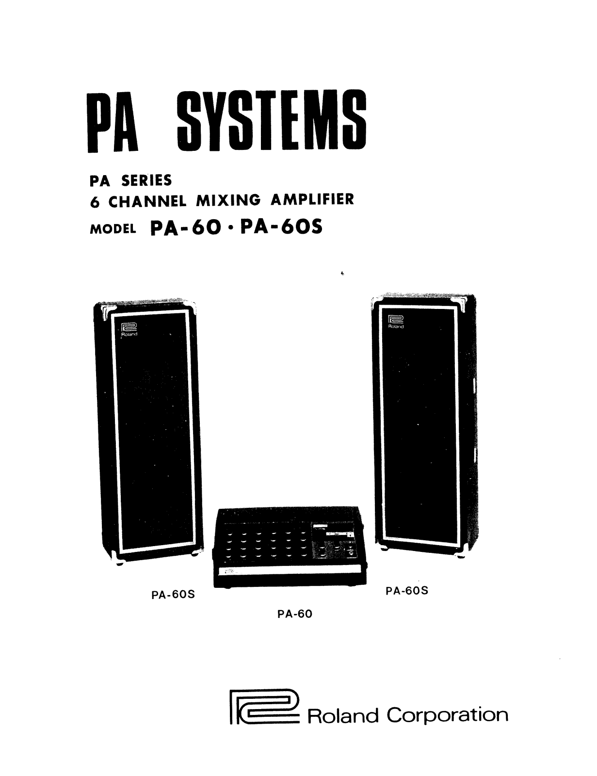 Roland Corporation PA-60 Owner's Manual