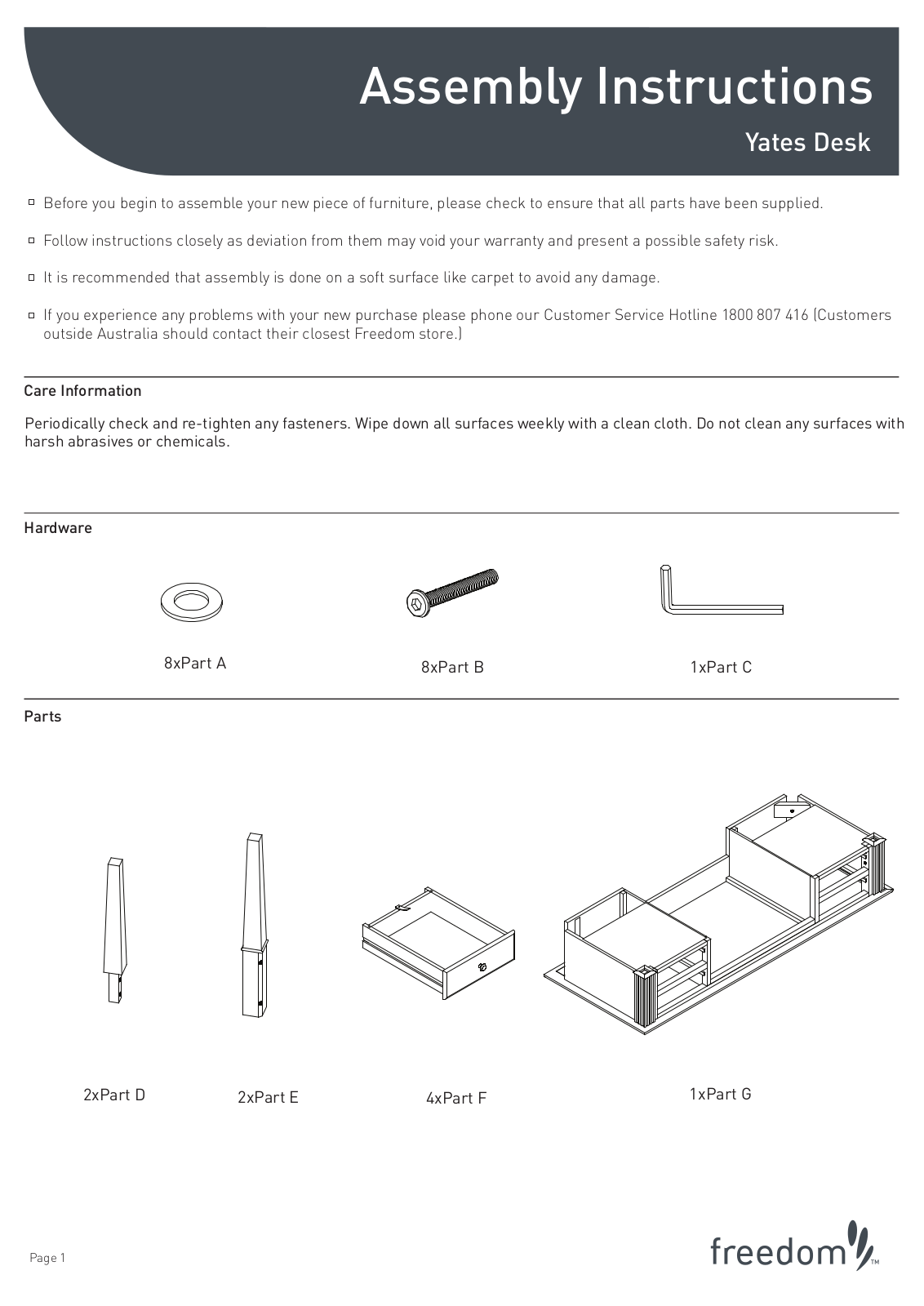 Freedom Yates Desk Assembly Instruction