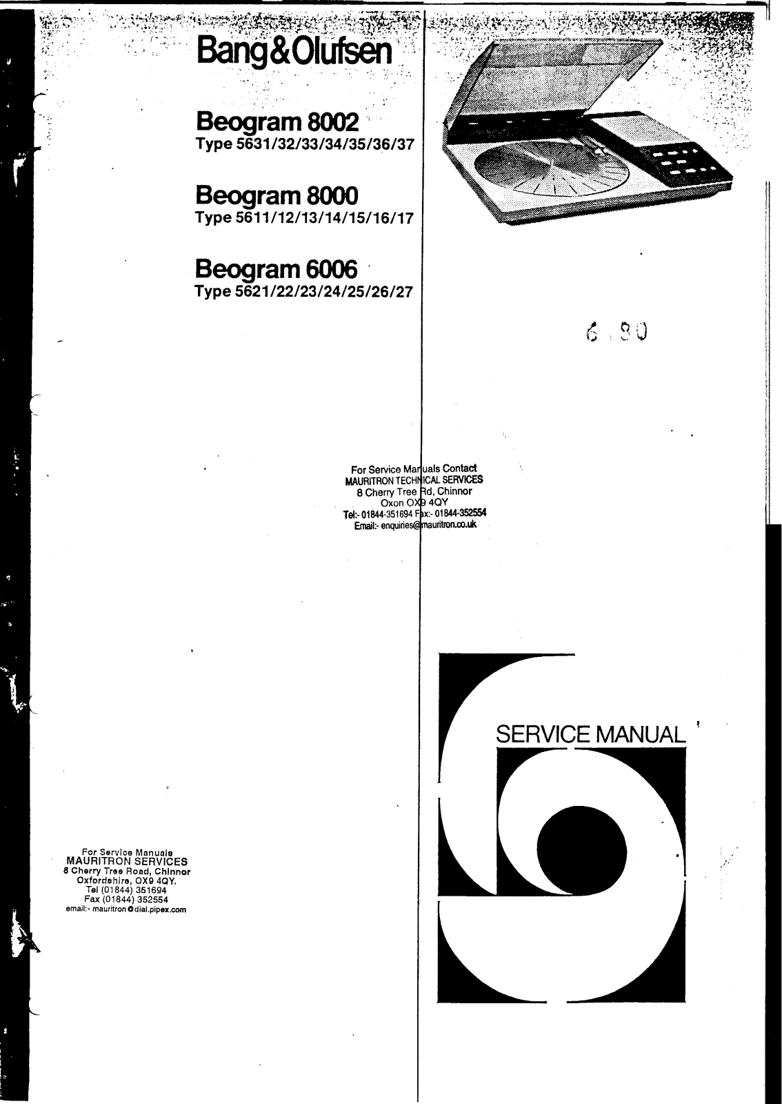Bang Olufsen Beogram 8000 Service Manual