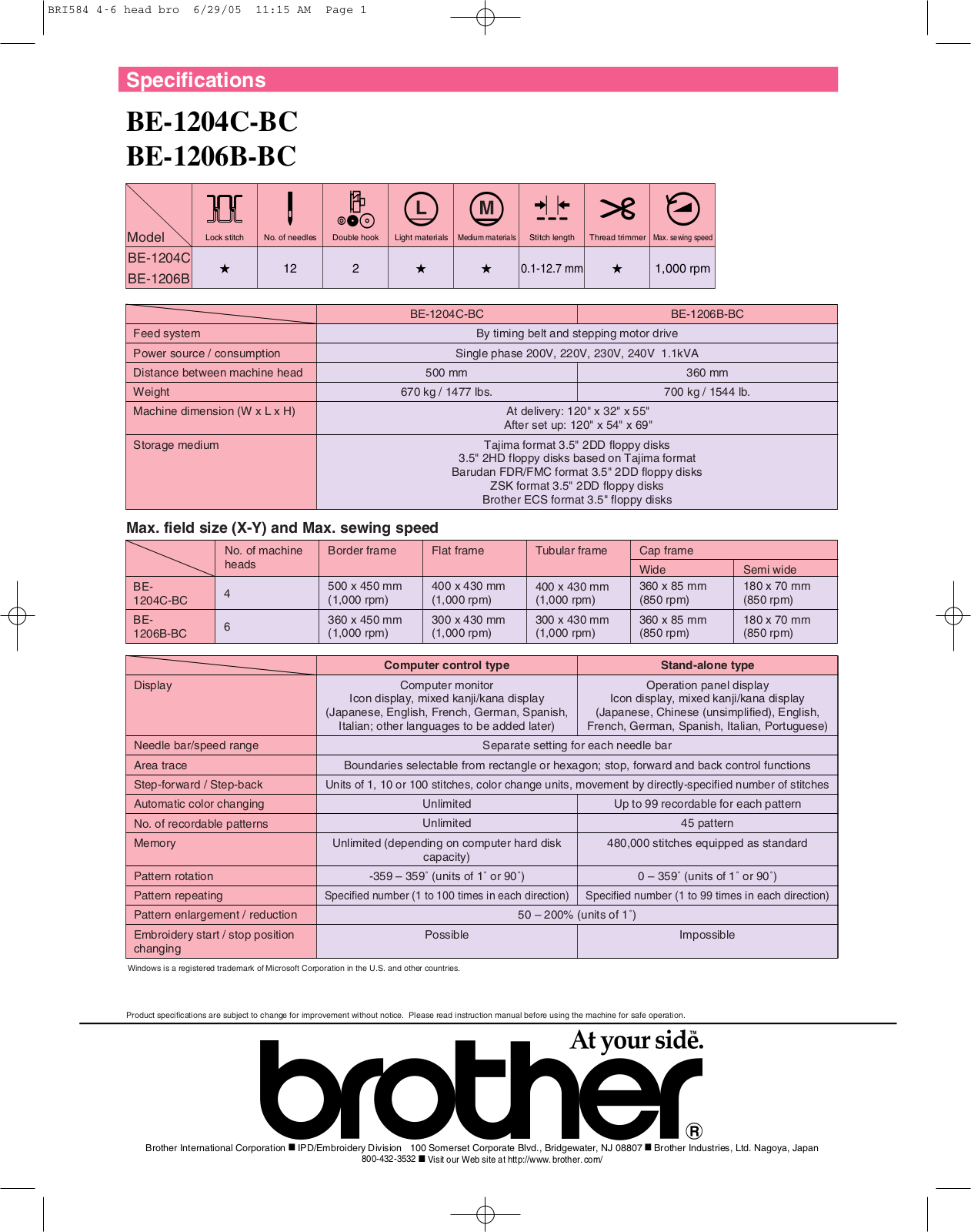 Brother BE-1204C-BC, BE-1206B-BC User Manual