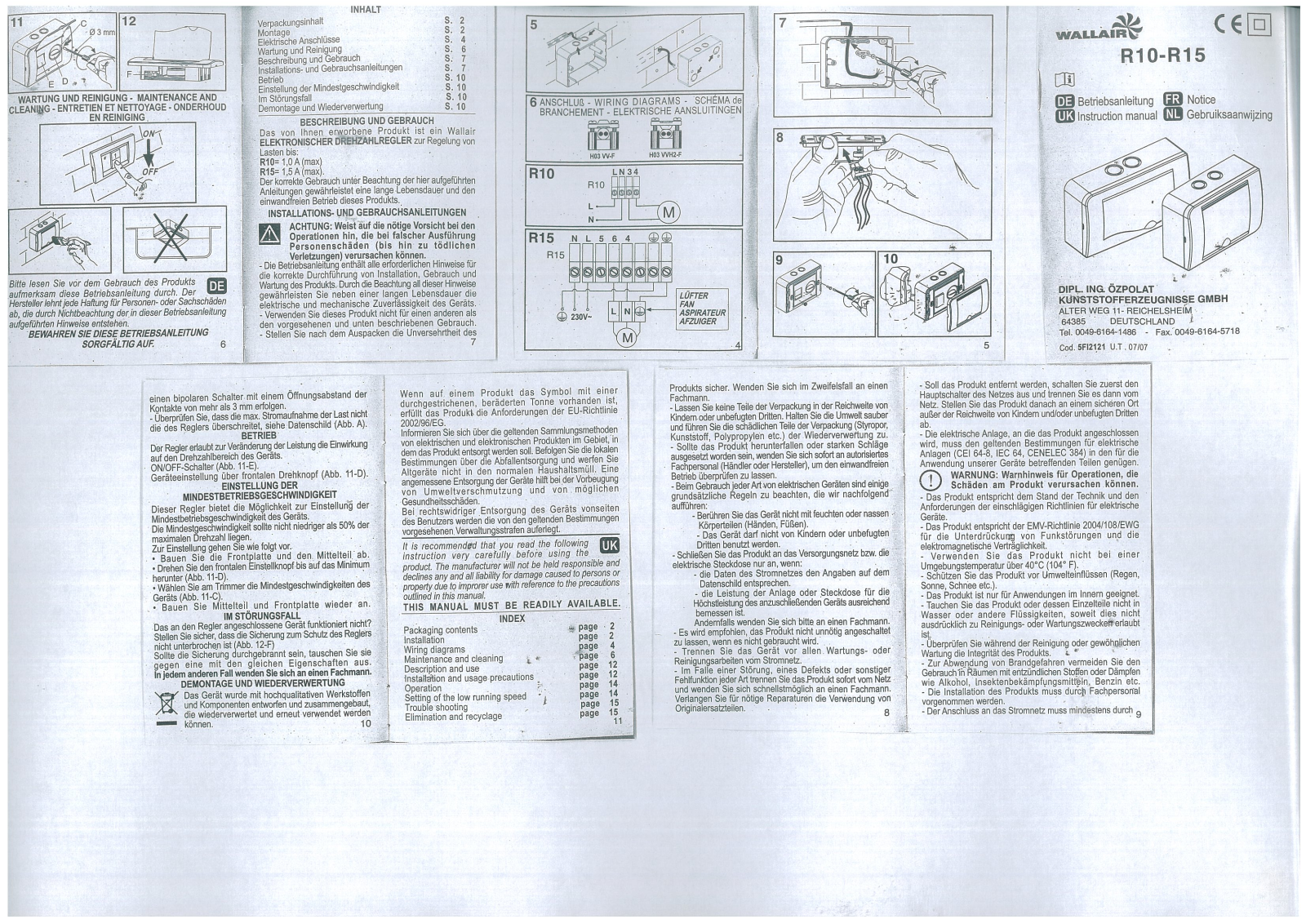 Wallair R10, R15, R10 HY, R10 AQS, R10 Timer User guide