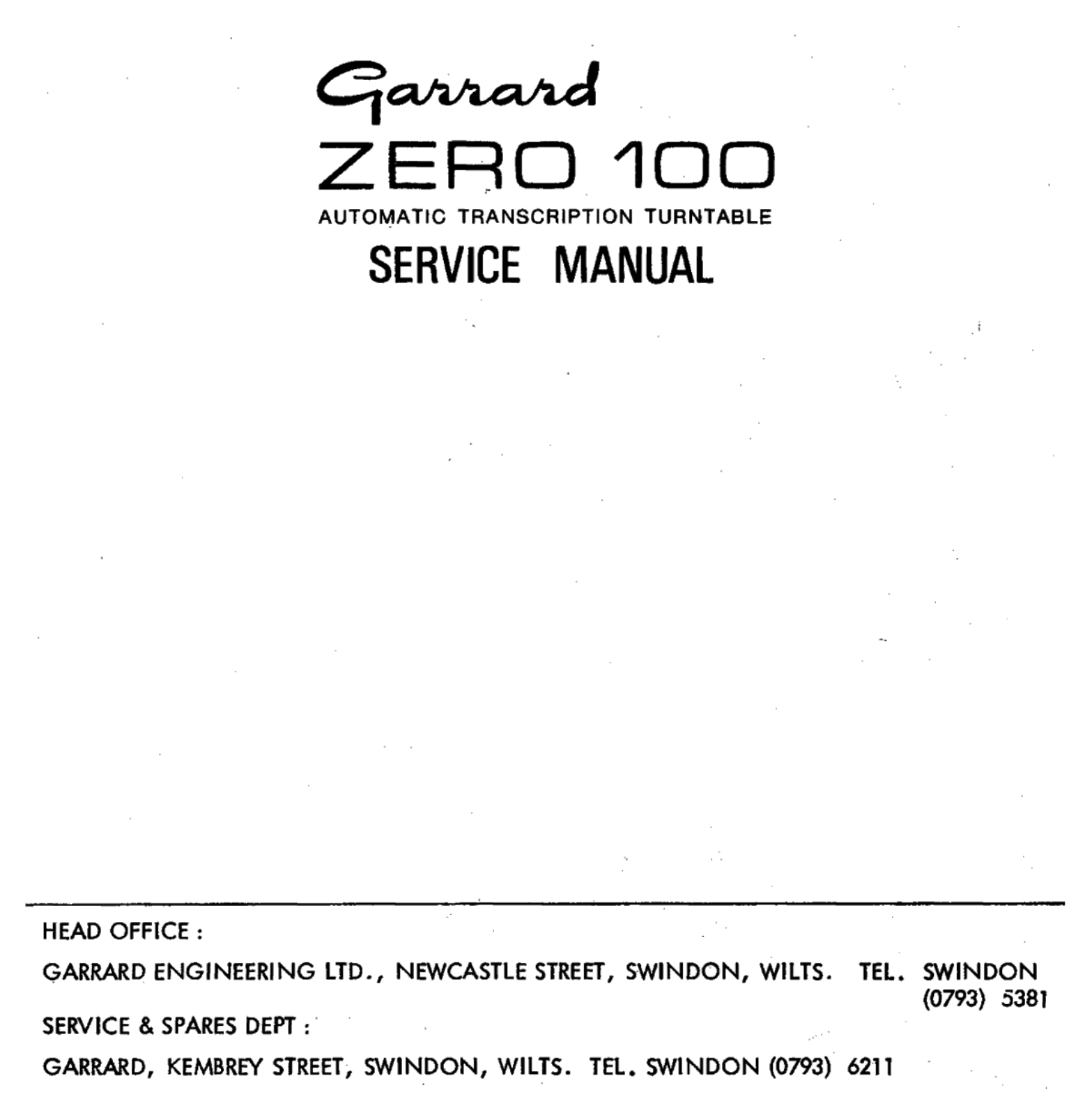 Garrard Zero 100 Service manual